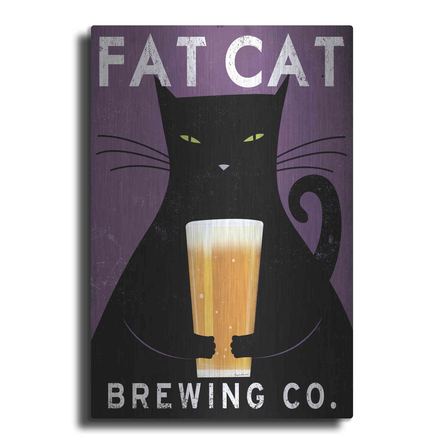 Luxe Metal Art 'Cat Brewing no City' by Ryan Fowler, Metal Wall Art