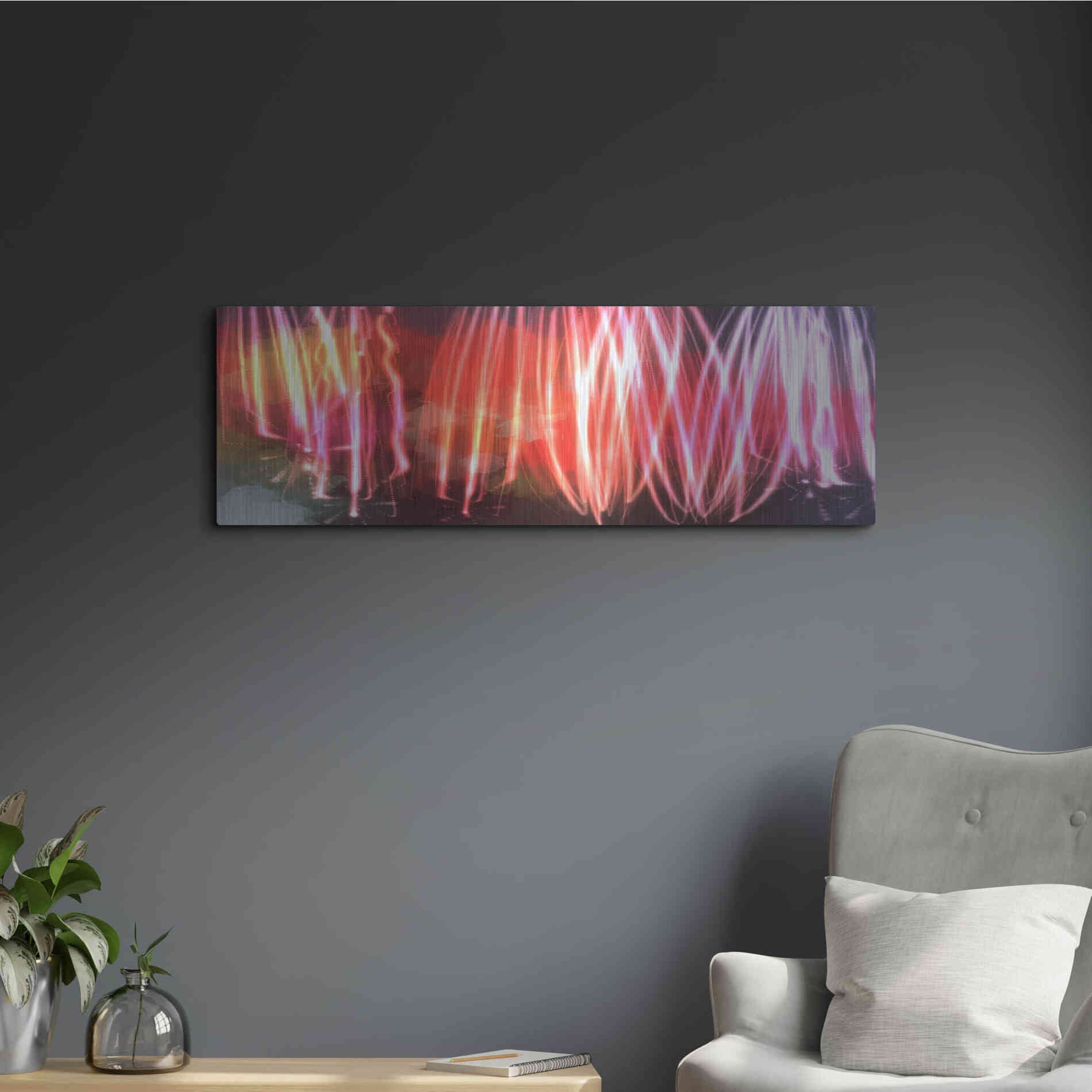 Luxe Metal Art 'Glow Lines 1' by Irena Orlov, Metal Wall Art,36x12