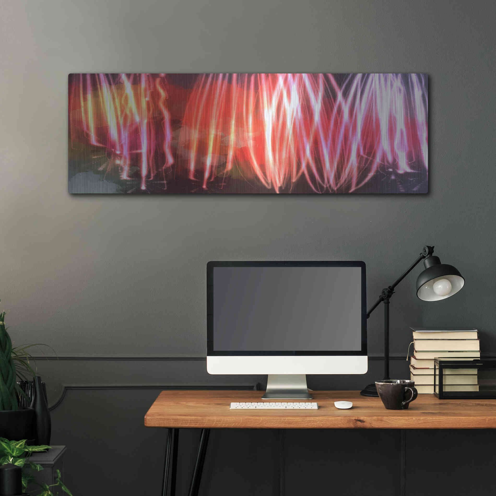 Luxe Metal Art 'Glow Lines 1' by Irena Orlov, Metal Wall Art,48x16