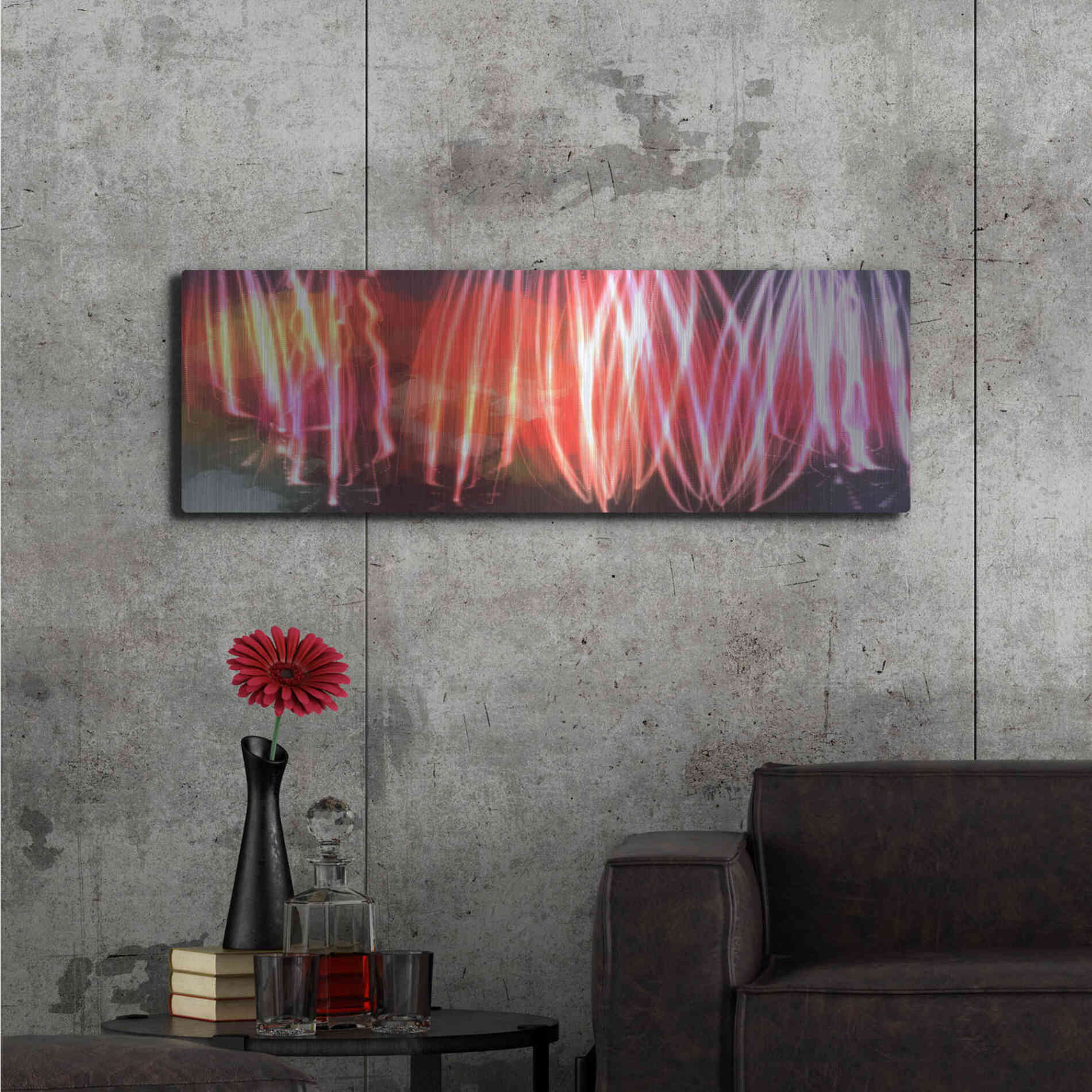 Luxe Metal Art 'Glow Lines 1' by Irena Orlov, Metal Wall Art,48x16