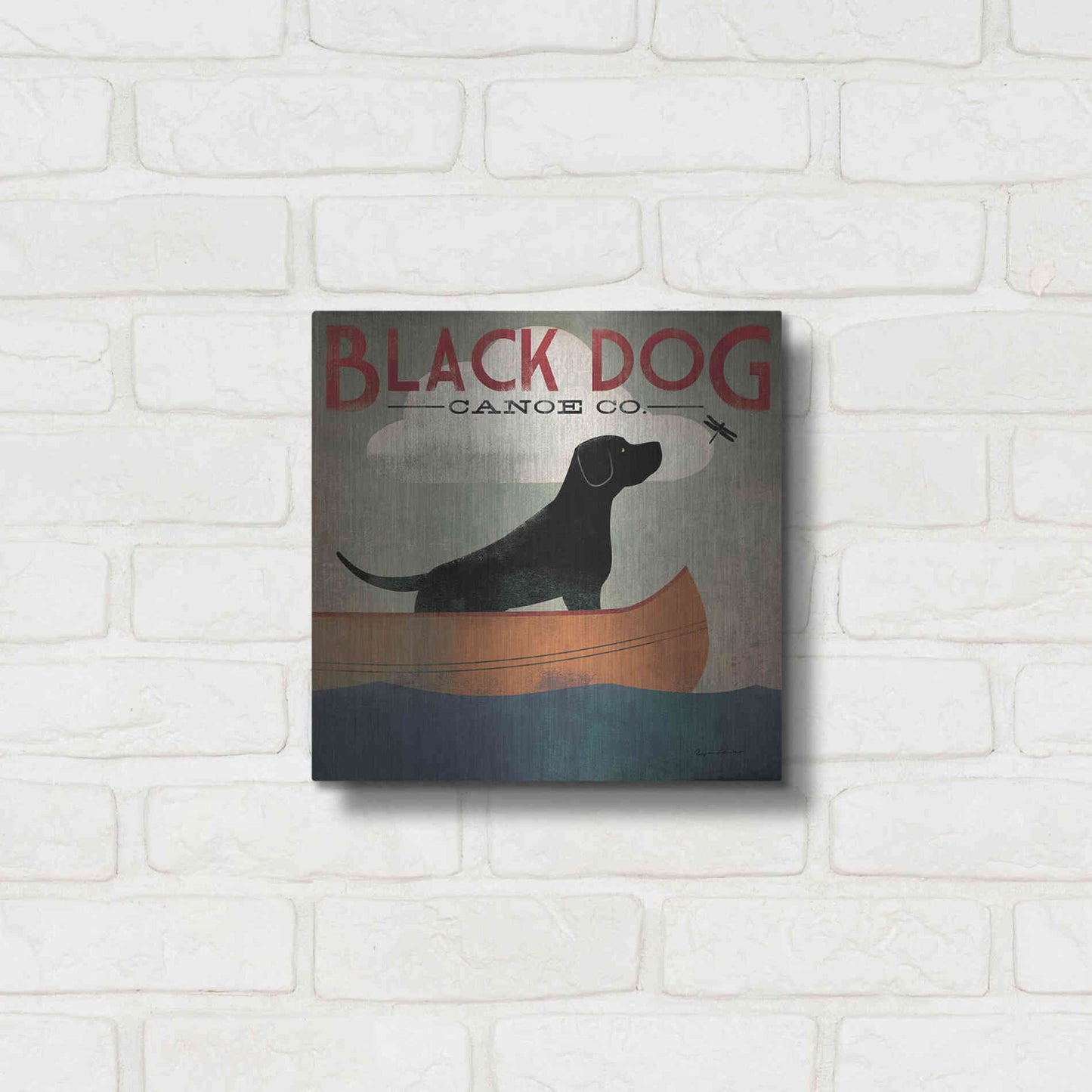 Luxe Metal Art 'Black Dog Canoe' by Ryan Fowler, Metal Wall Art,12x12