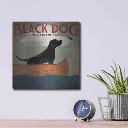 Luxe Metal Art 'Black Dog Canoe' by Ryan Fowler, Metal Wall Art,12x12