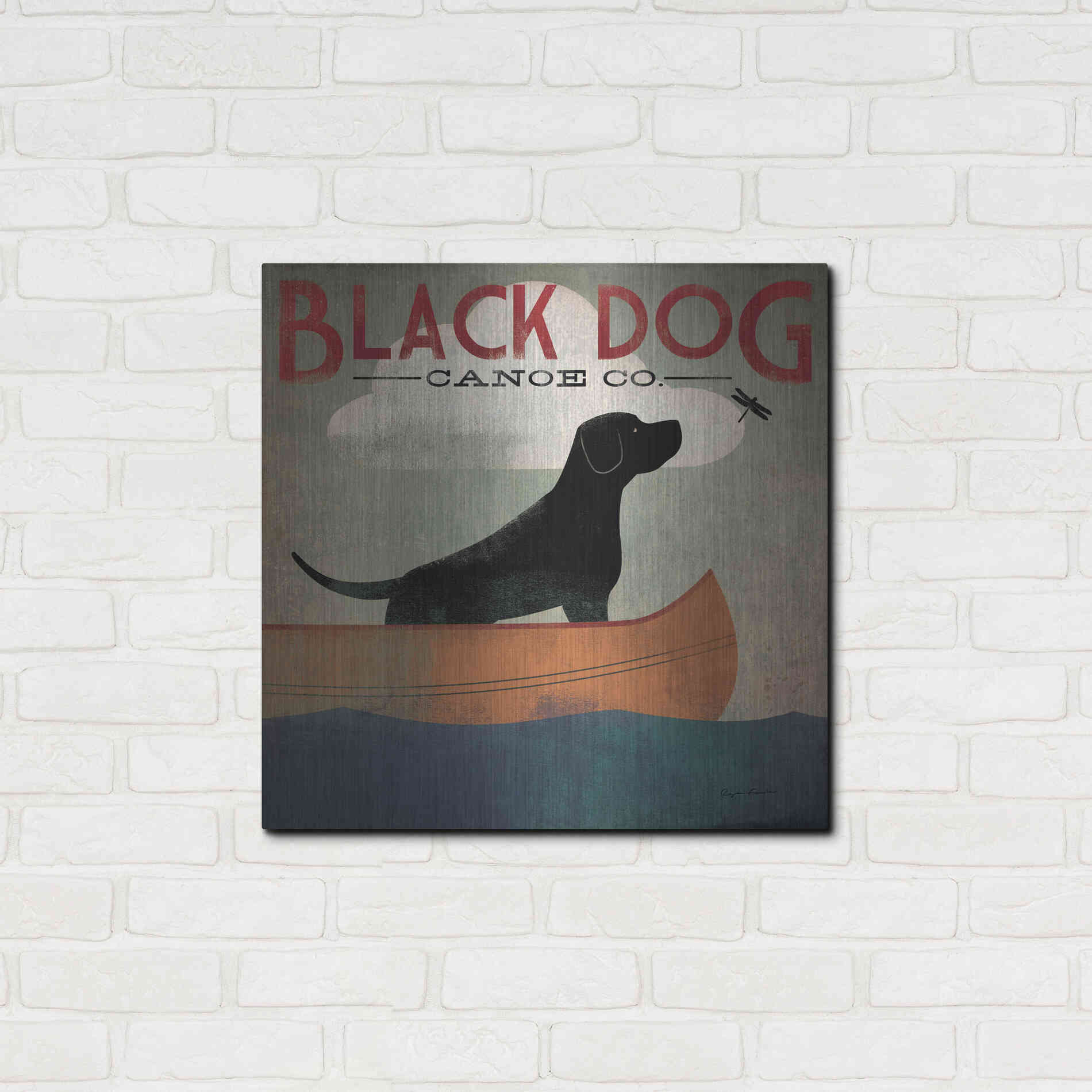 Luxe Metal Art 'Black Dog Canoe' by Ryan Fowler, Metal Wall Art,24x24