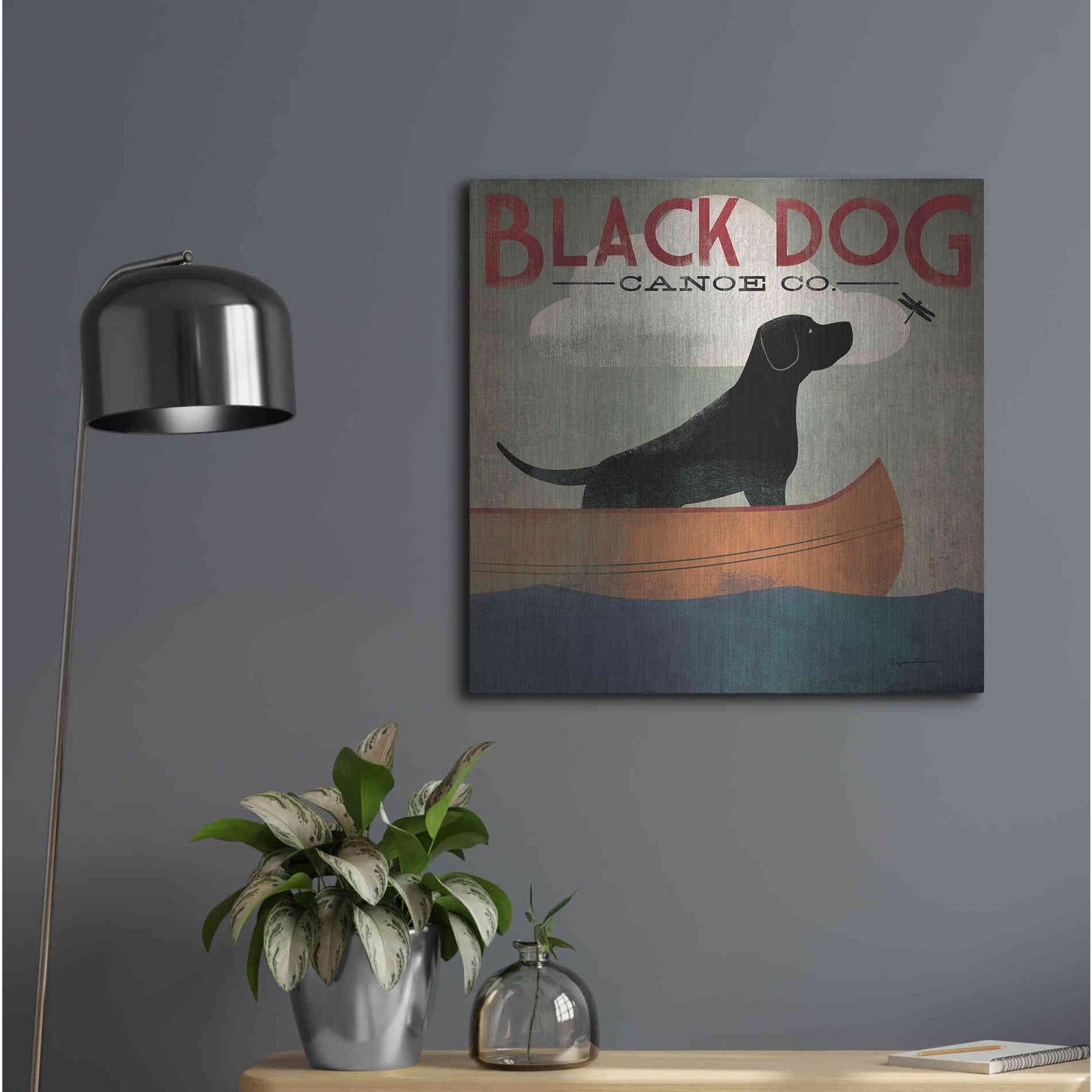 Luxe Metal Art 'Black Dog Canoe' by Ryan Fowler, Metal Wall Art,24x24