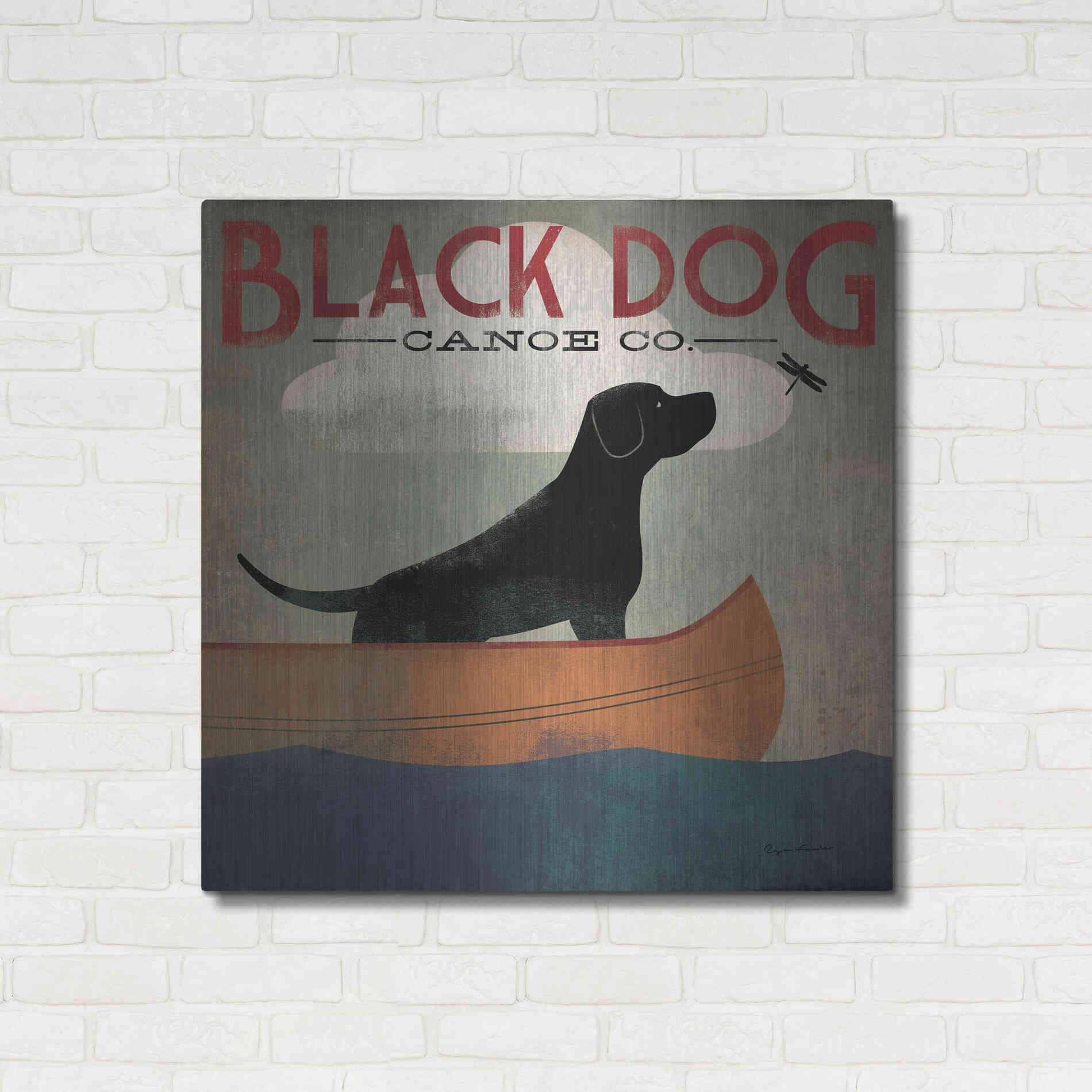 Luxe Metal Art 'Black Dog Canoe' by Ryan Fowler, Metal Wall Art,36x36