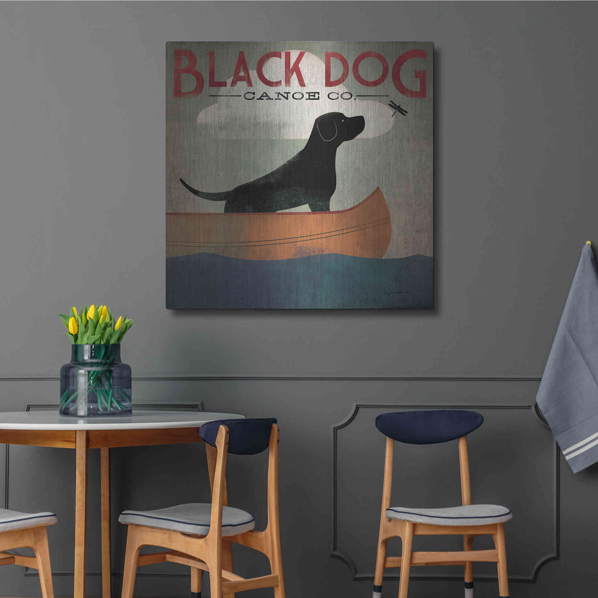 Luxe Metal Art 'Black Dog Canoe' by Ryan Fowler, Metal Wall Art,36x36