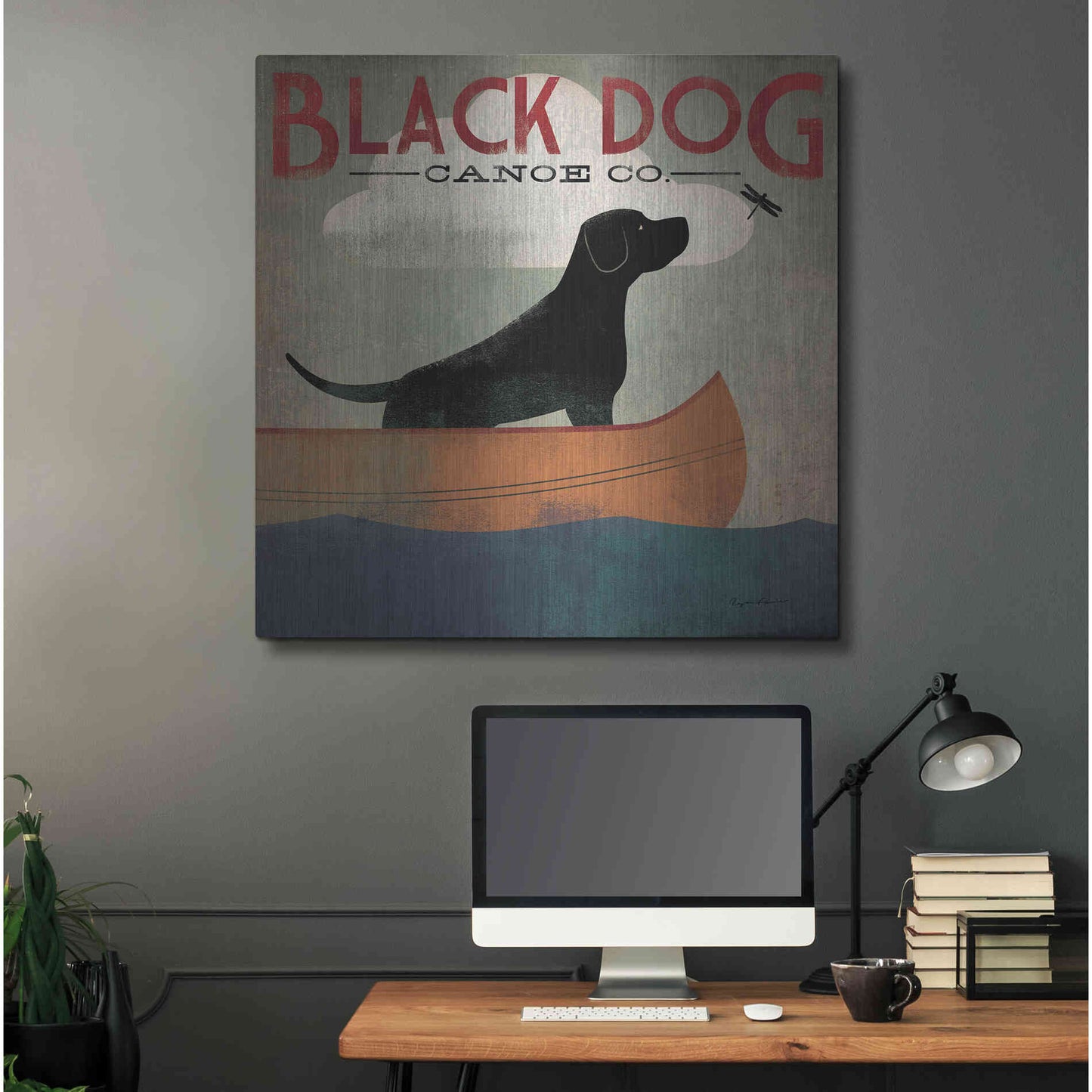 Luxe Metal Art 'Black Dog Canoe' by Ryan Fowler, Metal Wall Art,36x36