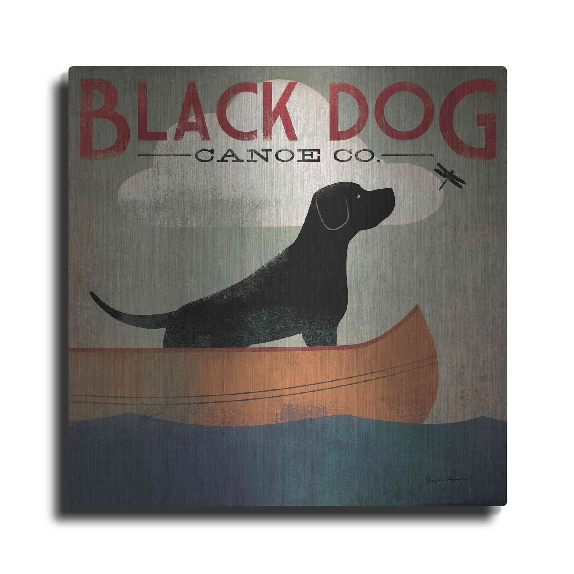 Luxe Metal Art 'Black Dog Canoe' by Ryan Fowler, Metal Wall Art