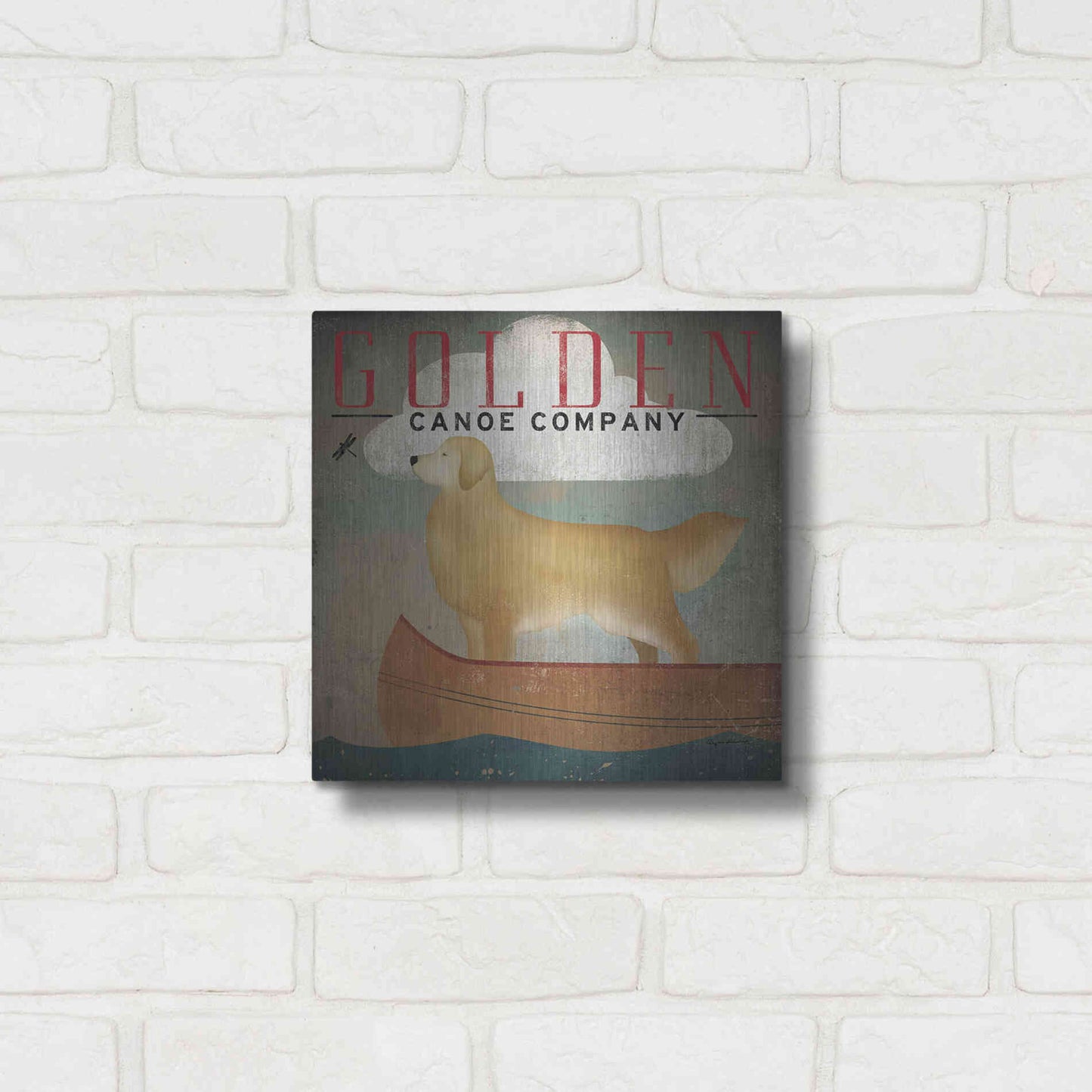 Luxe Metal Art 'Golden Dog Canoe Co' by Ryan Fowler, Metal Wall Art,12x12