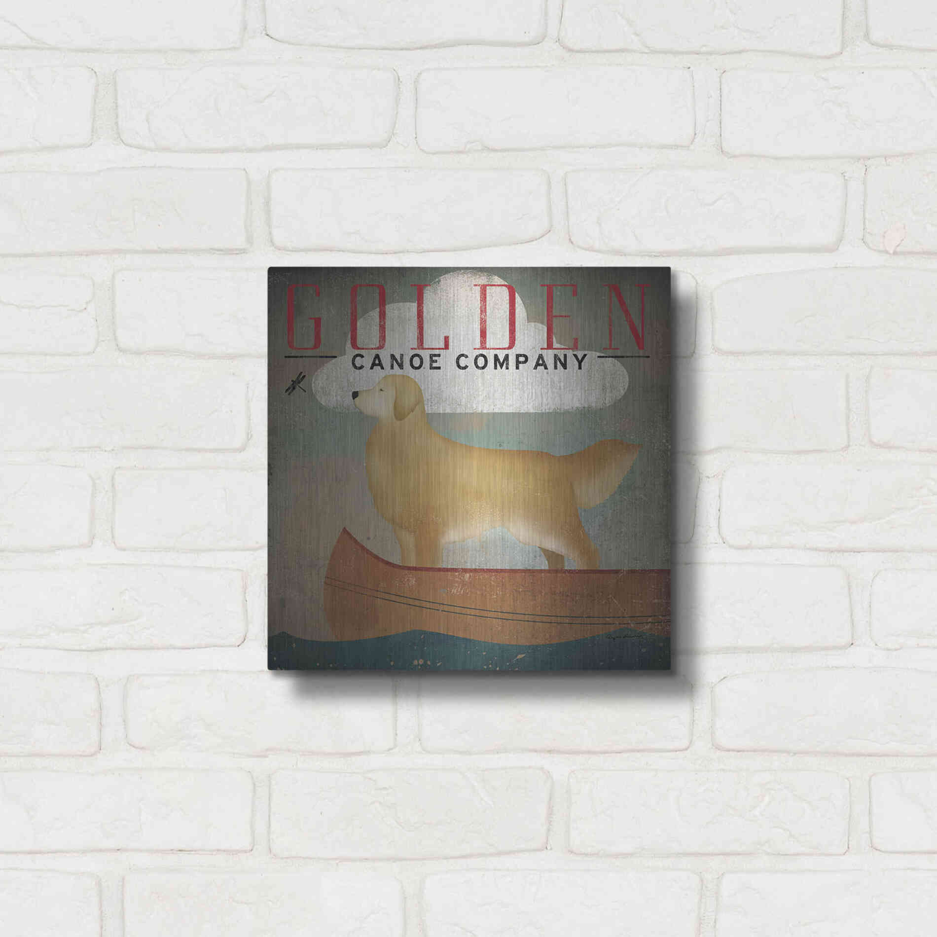 Luxe Metal Art 'Golden Dog Canoe Co' by Ryan Fowler, Metal Wall Art,12x12