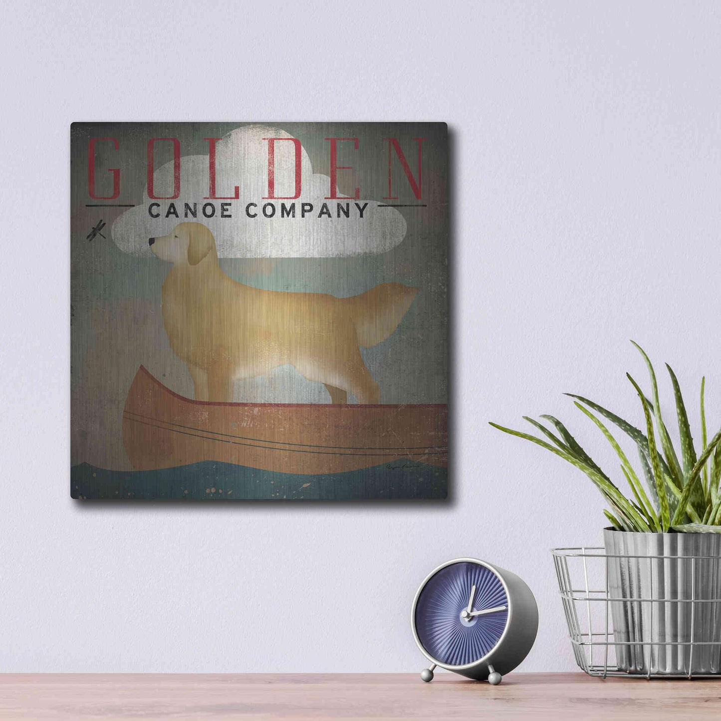Luxe Metal Art 'Golden Dog Canoe Co' by Ryan Fowler, Metal Wall Art,12x12