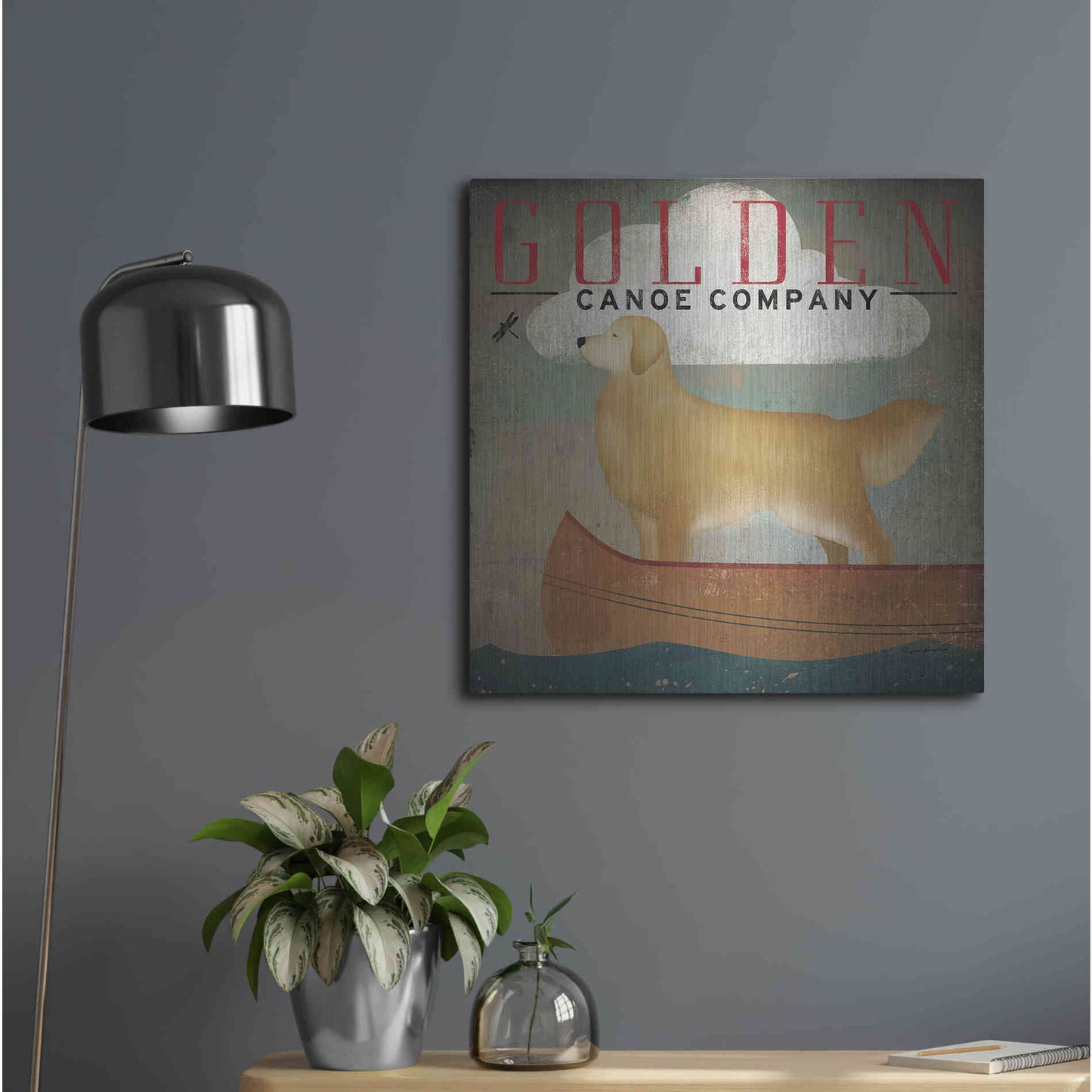 Luxe Metal Art 'Golden Dog Canoe Co' by Ryan Fowler, Metal Wall Art,24x24