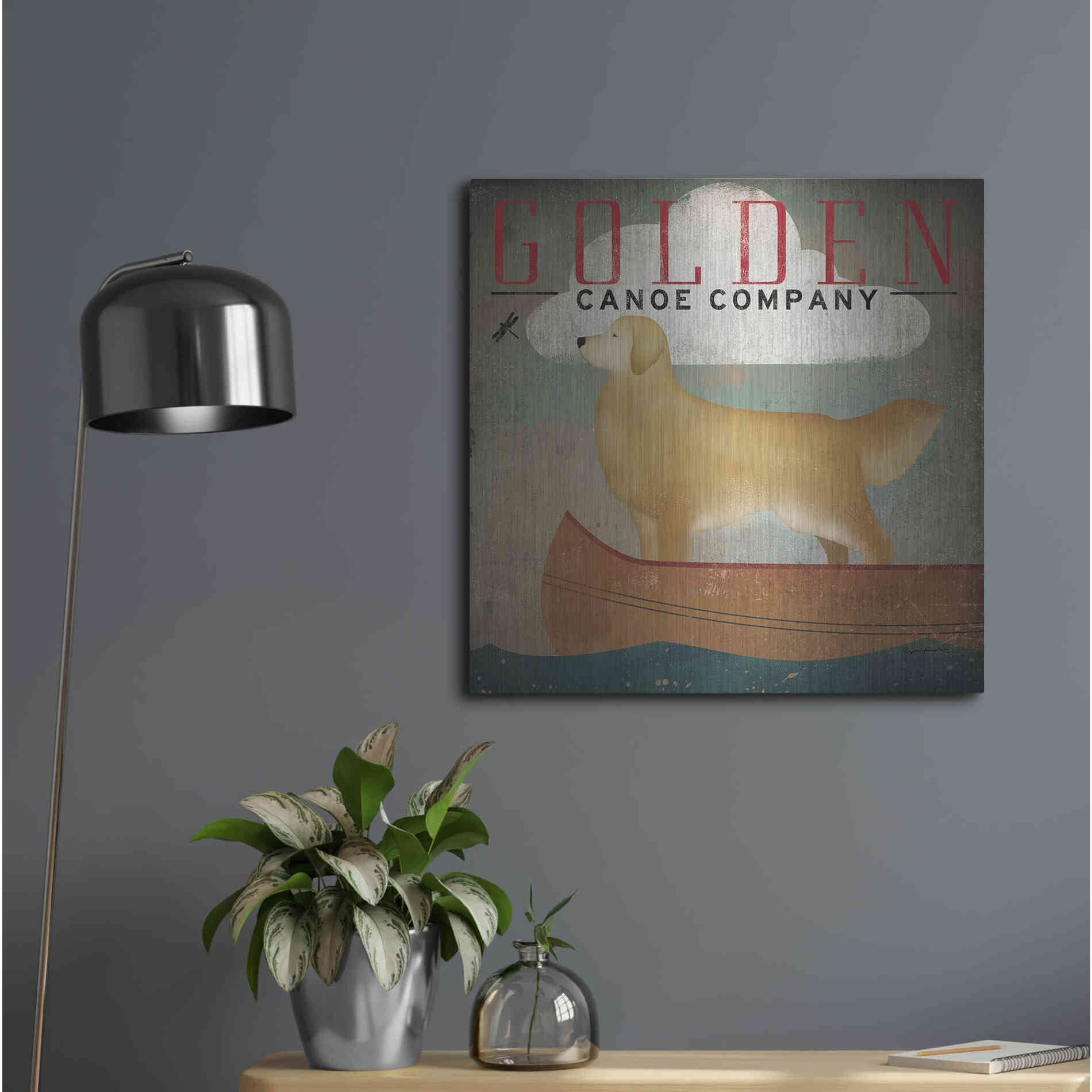Luxe Metal Art 'Golden Dog Canoe Co' by Ryan Fowler, Metal Wall Art,24x24
