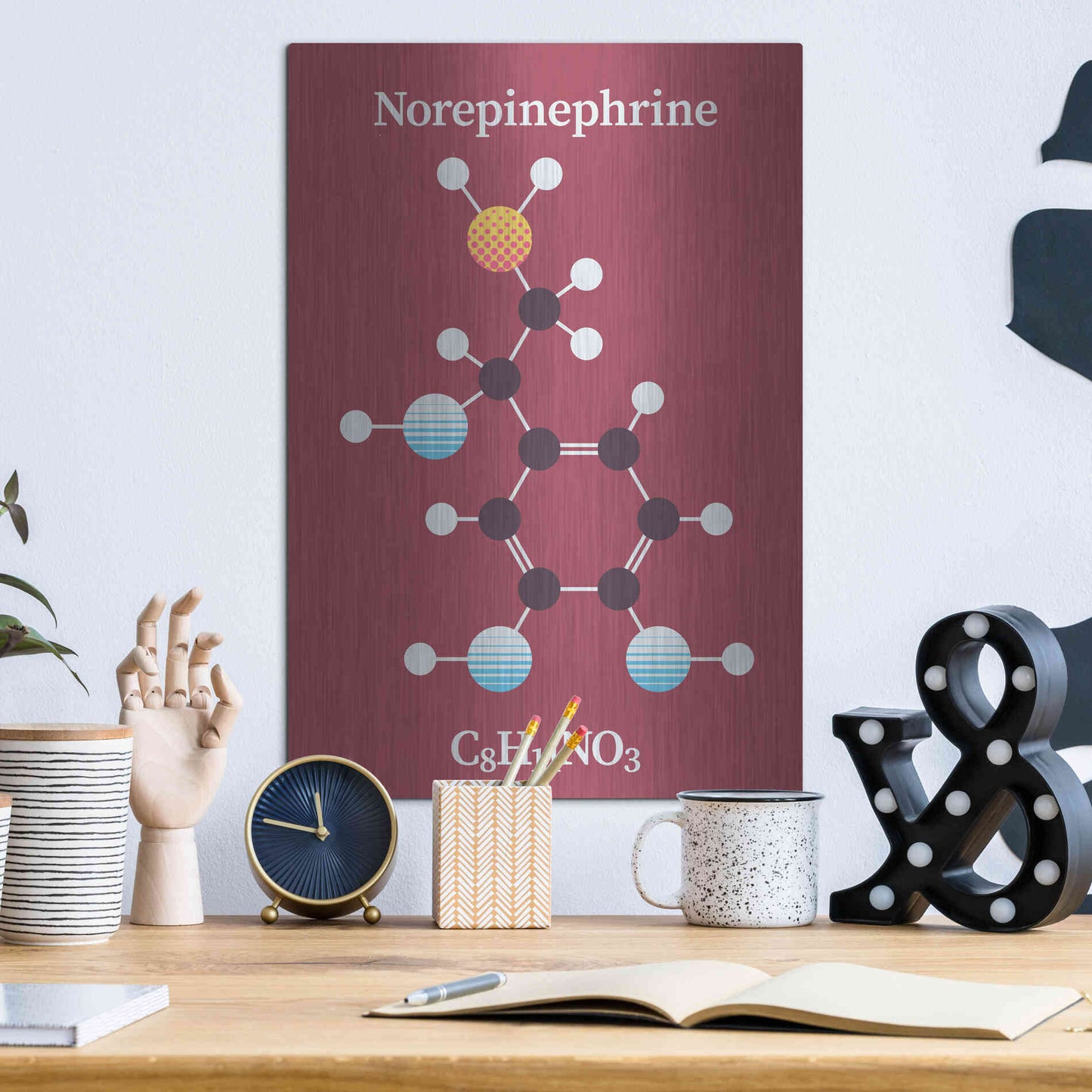 Luxe Metal Art 'Norepinephrine Molecule 2' by Luxe Portfolio, Metal Wall Art,12x16