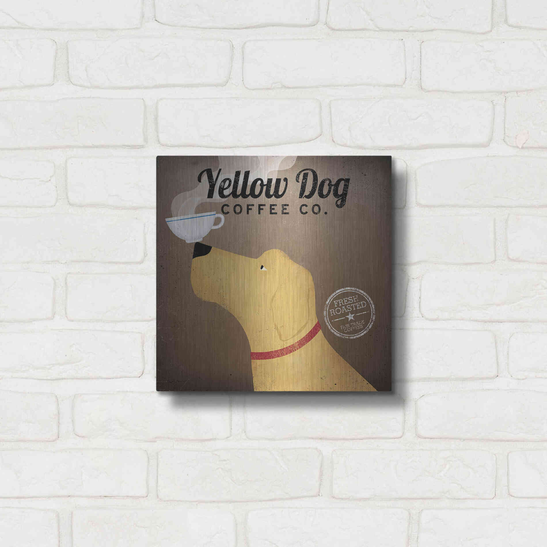 Luxe Metal Art 'Yellow Dog Coffee Co' by Ryan Fowler, Metal Wall Art,12x12