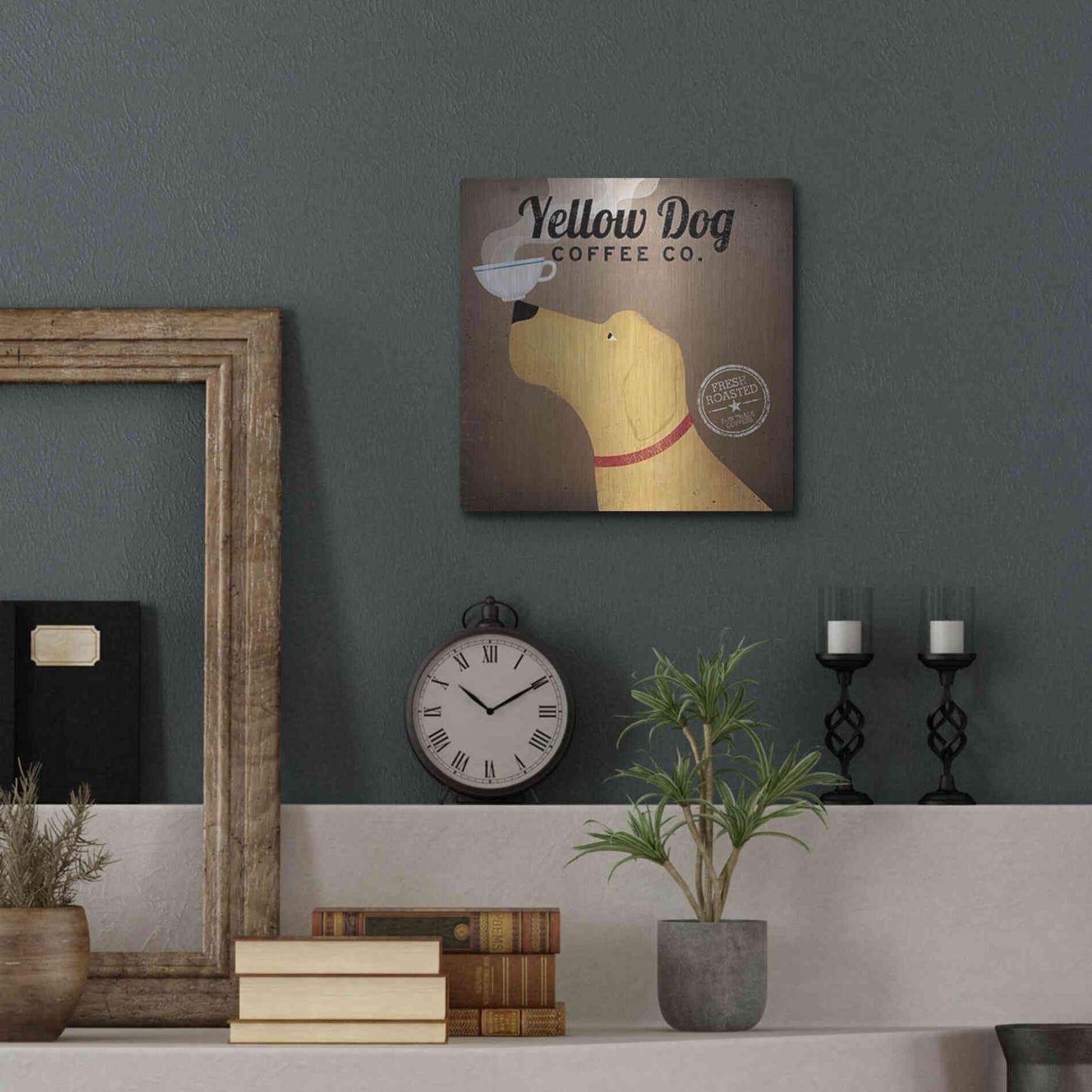 Luxe Metal Art 'Yellow Dog Coffee Co' by Ryan Fowler, Metal Wall Art,12x12