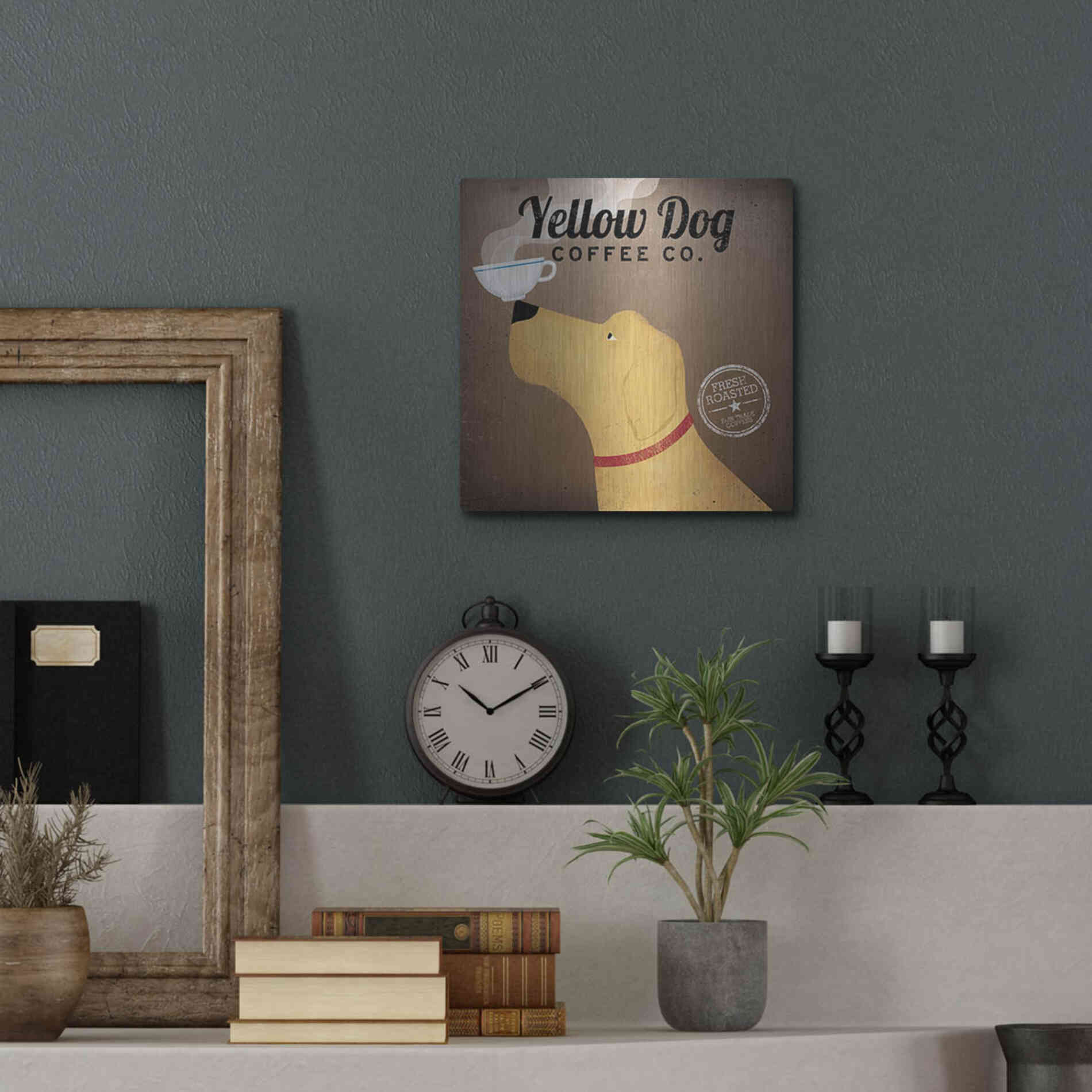 Luxe Metal Art 'Yellow Dog Coffee Co' by Ryan Fowler, Metal Wall Art,12x12