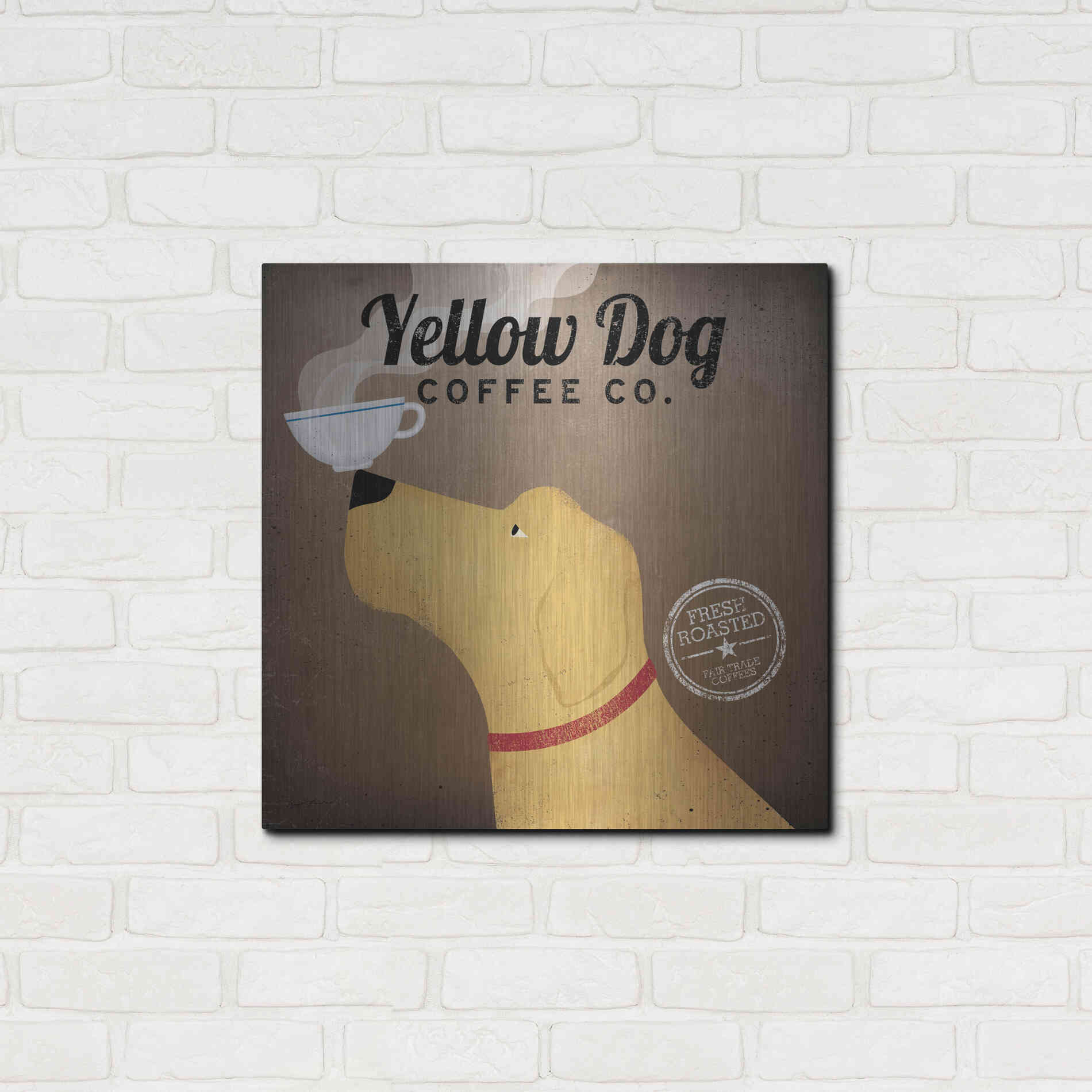 Luxe Metal Art 'Yellow Dog Coffee Co' by Ryan Fowler, Metal Wall Art,24x24