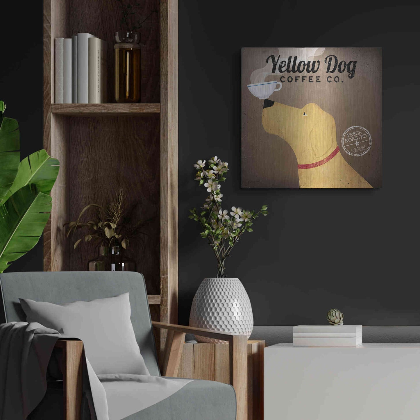 Luxe Metal Art 'Yellow Dog Coffee Co' by Ryan Fowler, Metal Wall Art,24x24