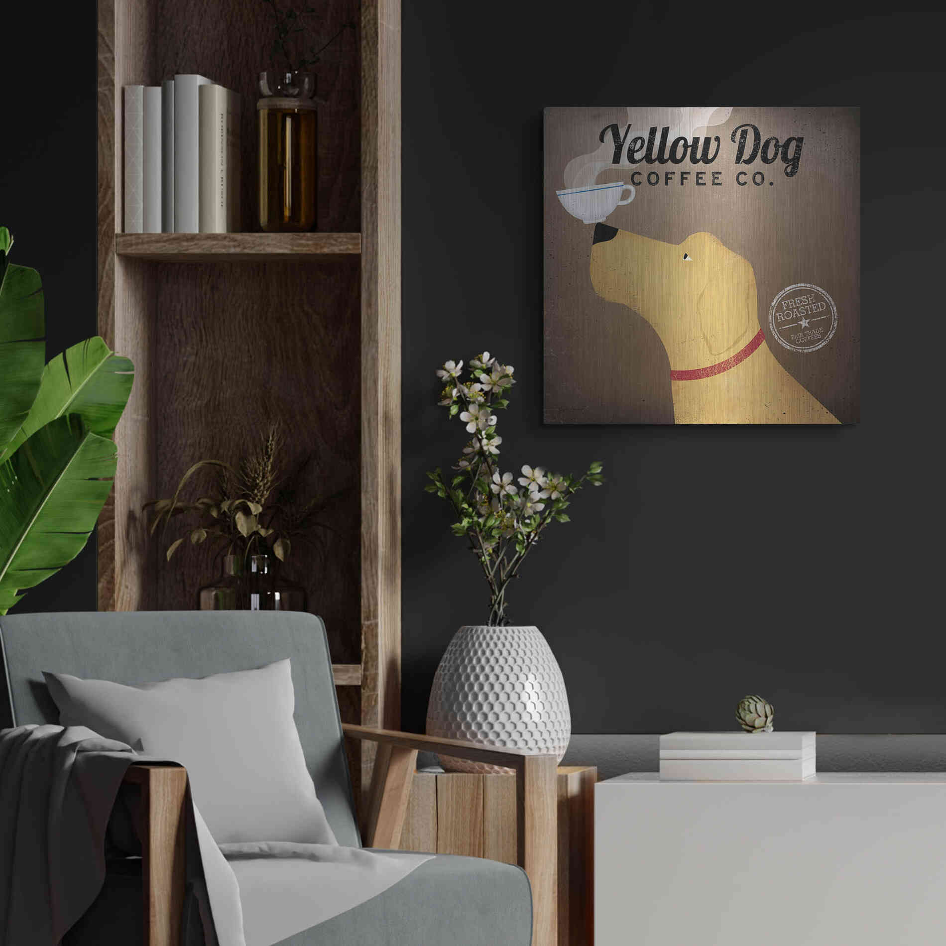 Luxe Metal Art 'Yellow Dog Coffee Co' by Ryan Fowler, Metal Wall Art,24x24