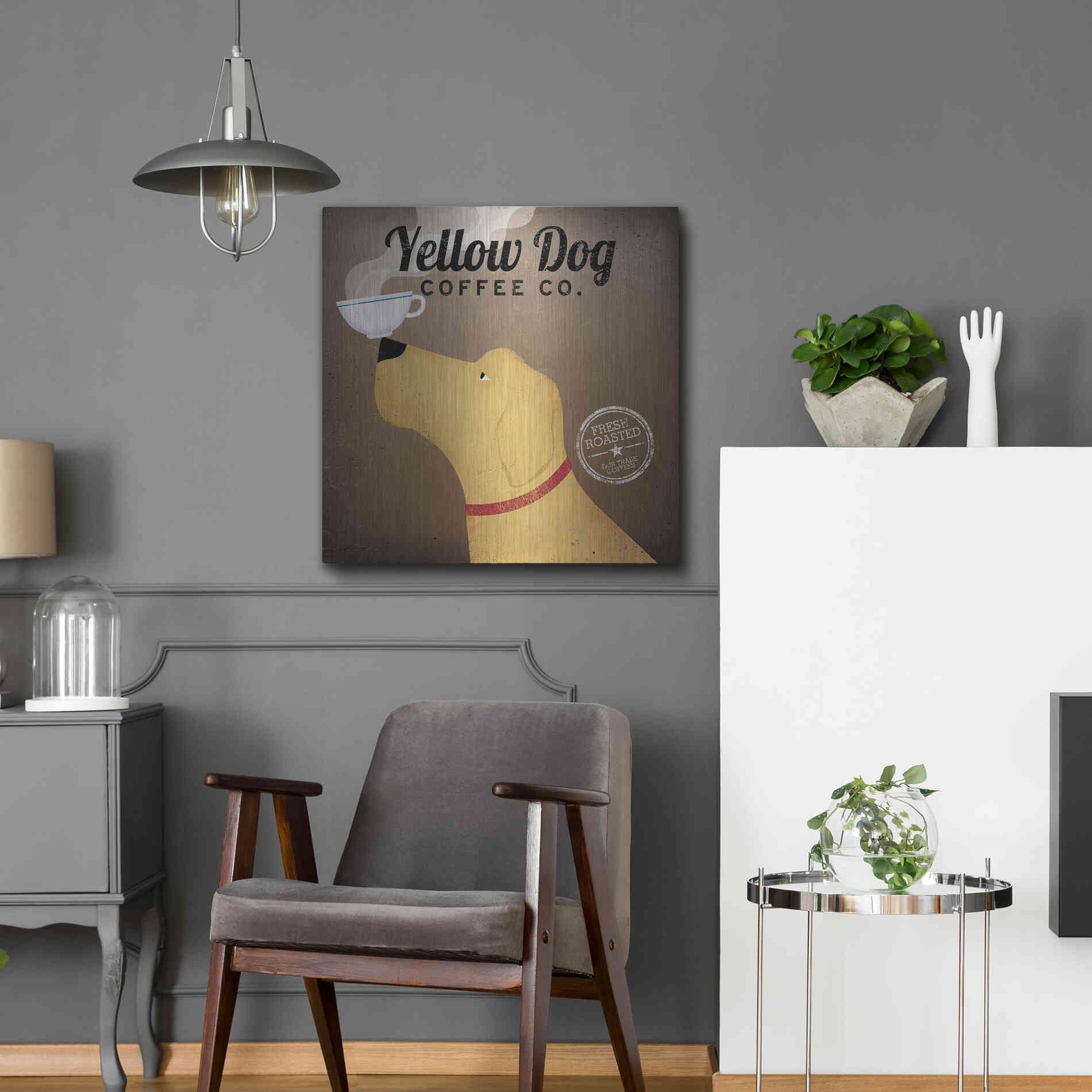 Luxe Metal Art 'Yellow Dog Coffee Co' by Ryan Fowler, Metal Wall Art,24x24