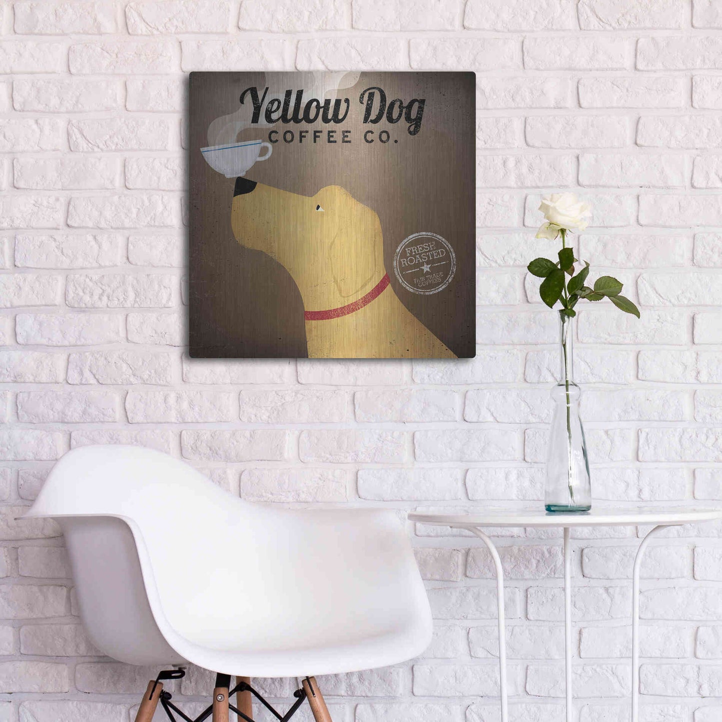Luxe Metal Art 'Yellow Dog Coffee Co' by Ryan Fowler, Metal Wall Art,24x24