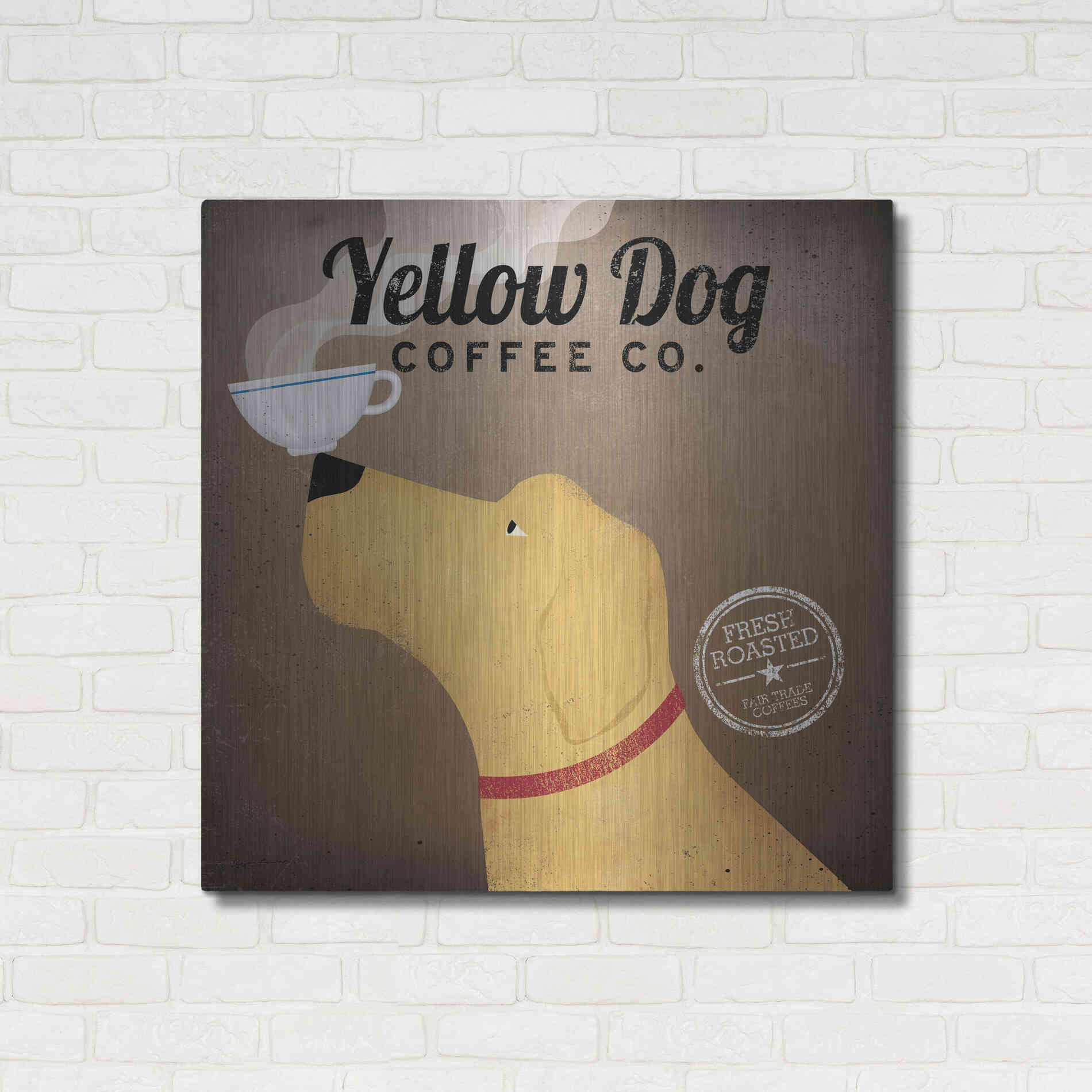 Luxe Metal Art 'Yellow Dog Coffee Co' by Ryan Fowler, Metal Wall Art,36x36