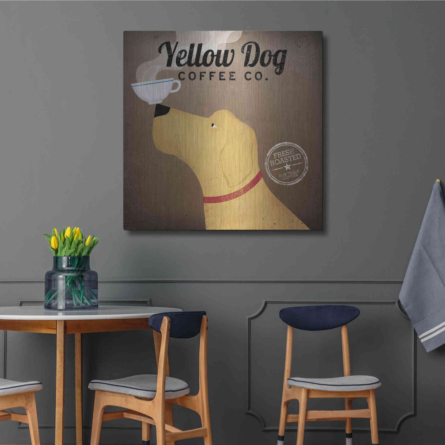 Luxe Metal Art 'Yellow Dog Coffee Co' by Ryan Fowler, Metal Wall Art,36x36