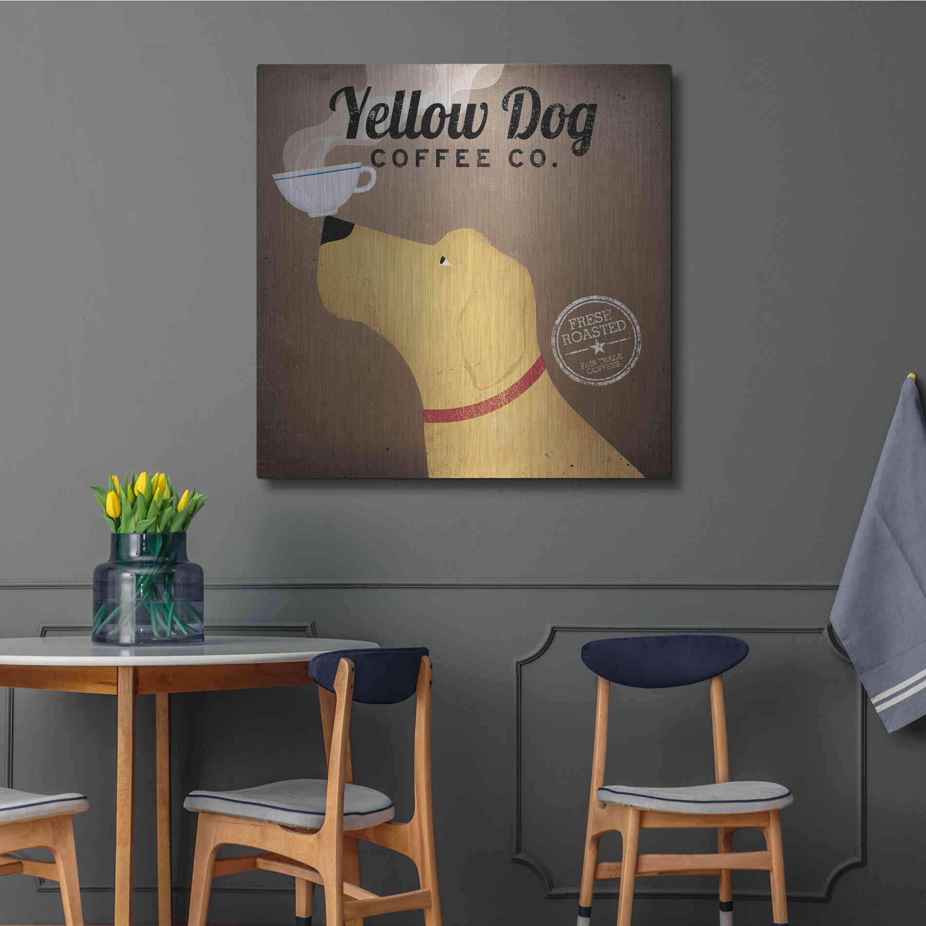 Luxe Metal Art 'Yellow Dog Coffee Co' by Ryan Fowler, Metal Wall Art,36x36