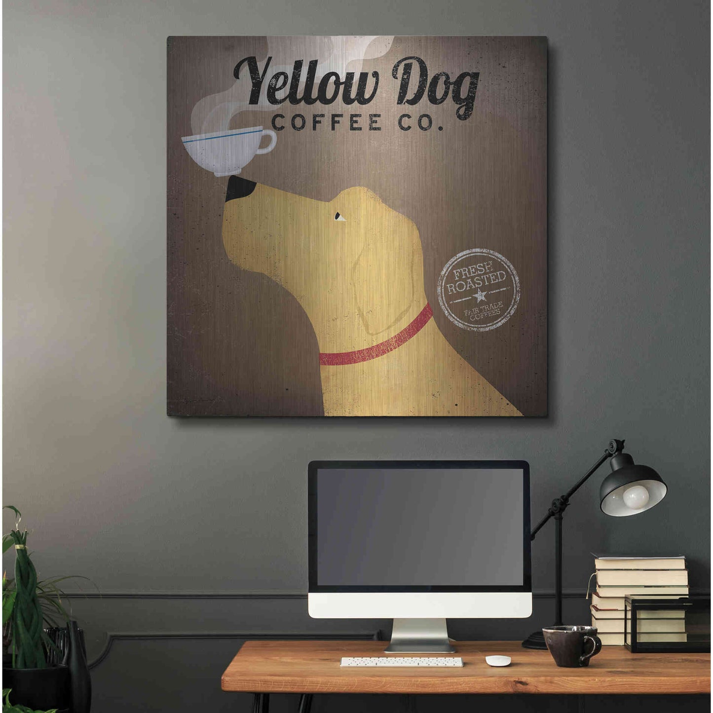 Luxe Metal Art 'Yellow Dog Coffee Co' by Ryan Fowler, Metal Wall Art,36x36