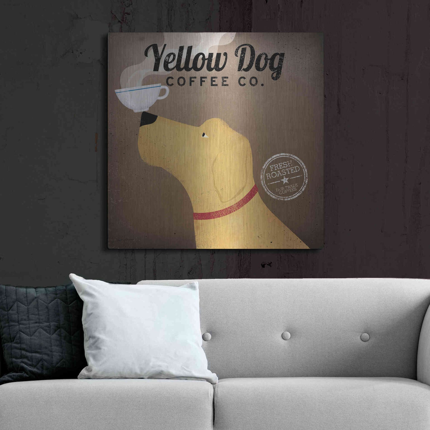 Luxe Metal Art 'Yellow Dog Coffee Co' by Ryan Fowler, Metal Wall Art,36x36