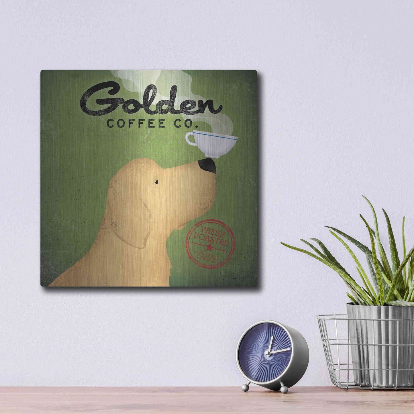 Luxe Metal Art 'Golden Coffee Co Square' by Ryan Fowler, Metal Wall Art,12x12