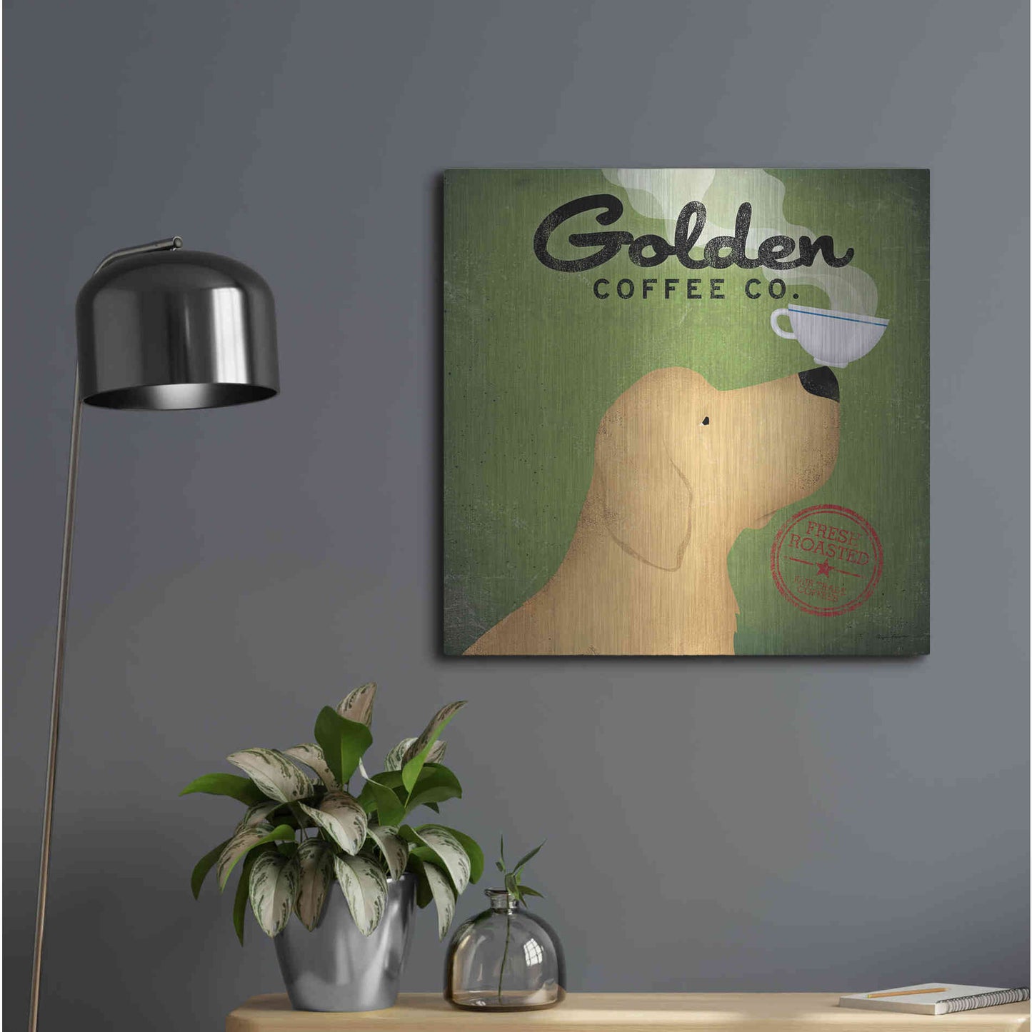 Luxe Metal Art 'Golden Coffee Co Square' by Ryan Fowler, Metal Wall Art,24x24