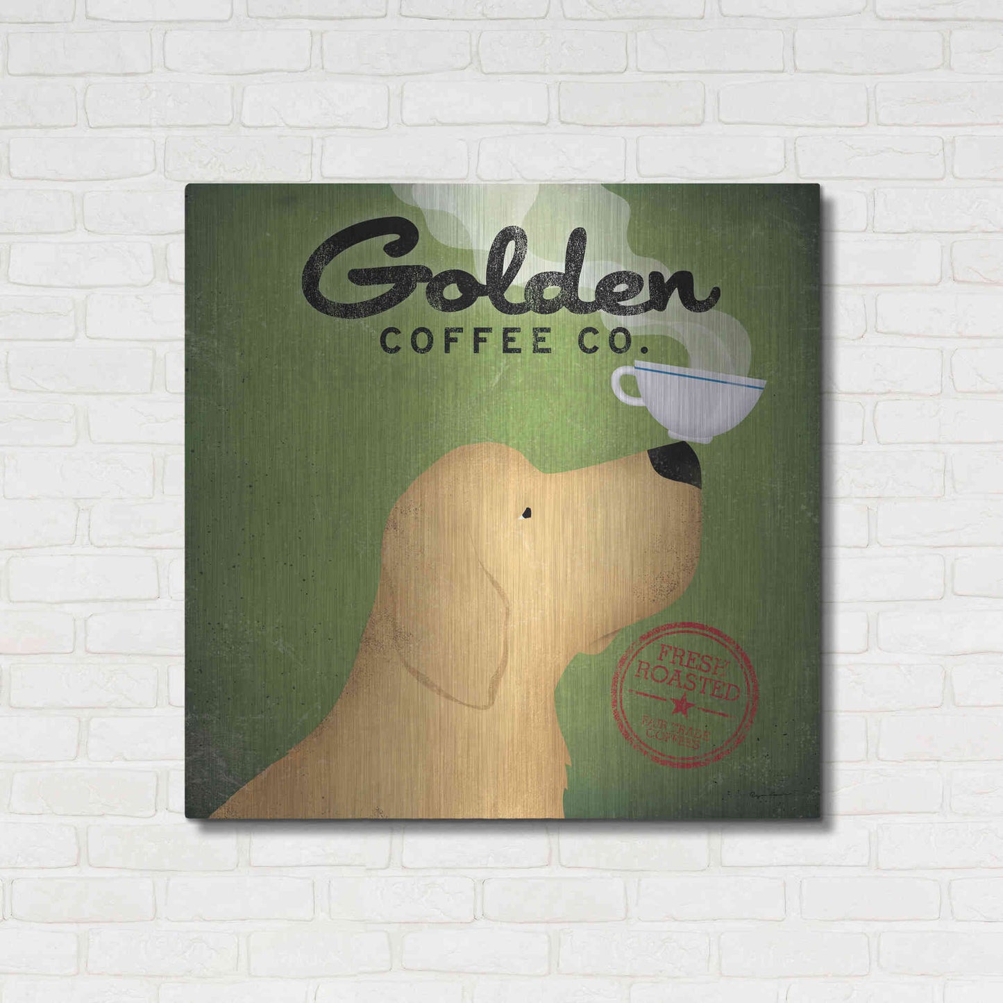 Luxe Metal Art 'Golden Coffee Co Square' by Ryan Fowler, Metal Wall Art,36x36
