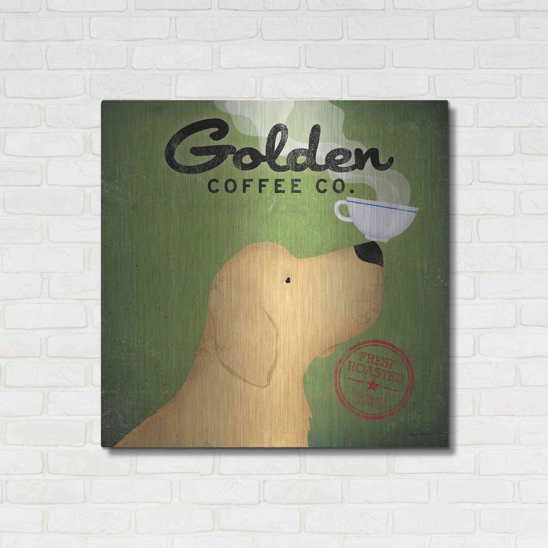 Luxe Metal Art 'Golden Coffee Co Square' by Ryan Fowler, Metal Wall Art,36x36