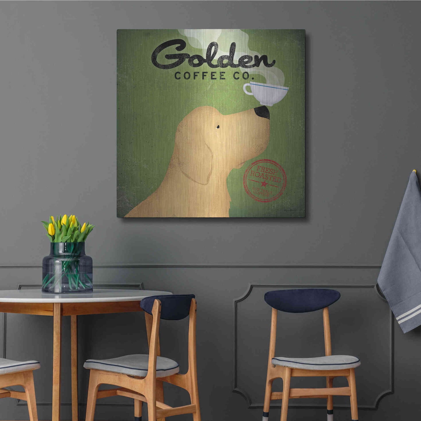 Luxe Metal Art 'Golden Coffee Co Square' by Ryan Fowler, Metal Wall Art,36x36