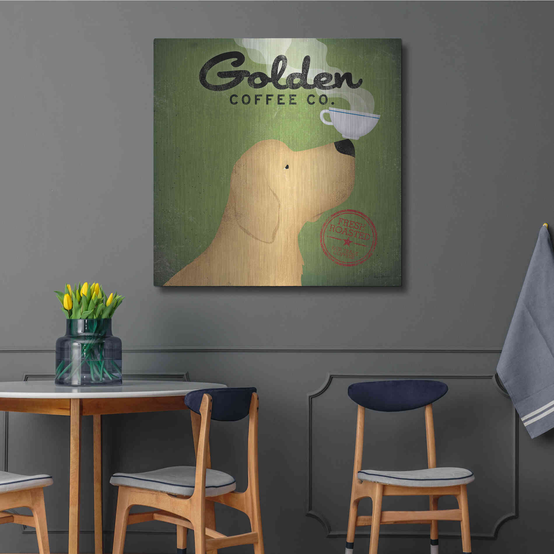 Luxe Metal Art 'Golden Coffee Co Square' by Ryan Fowler, Metal Wall Art,36x36