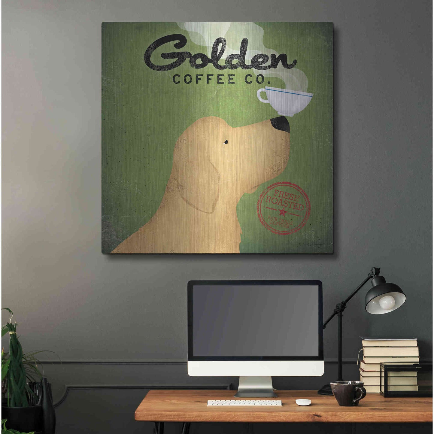 Luxe Metal Art 'Golden Coffee Co Square' by Ryan Fowler, Metal Wall Art,36x36