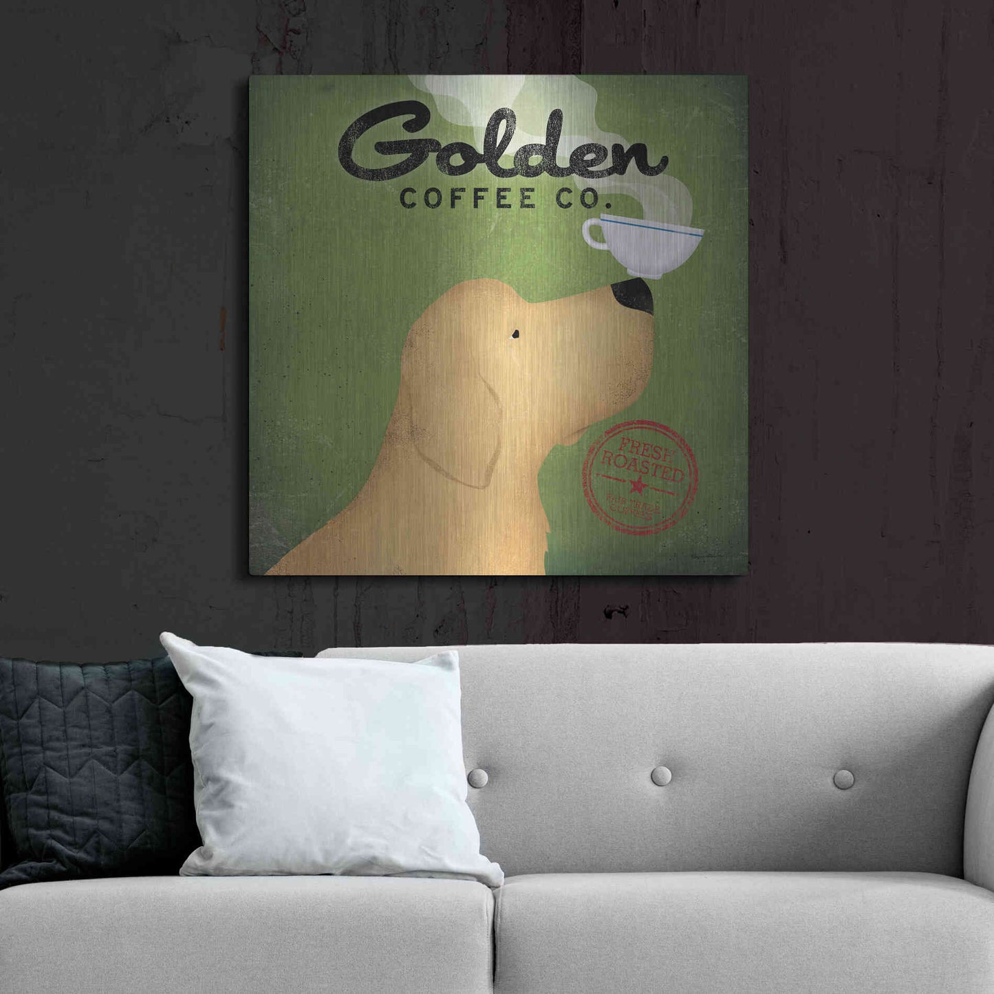 Luxe Metal Art 'Golden Coffee Co Square' by Ryan Fowler, Metal Wall Art,36x36