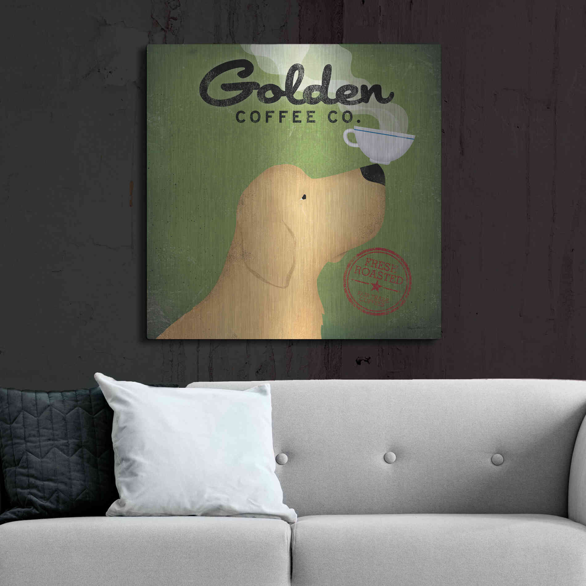 Luxe Metal Art 'Golden Coffee Co Square' by Ryan Fowler, Metal Wall Art,36x36