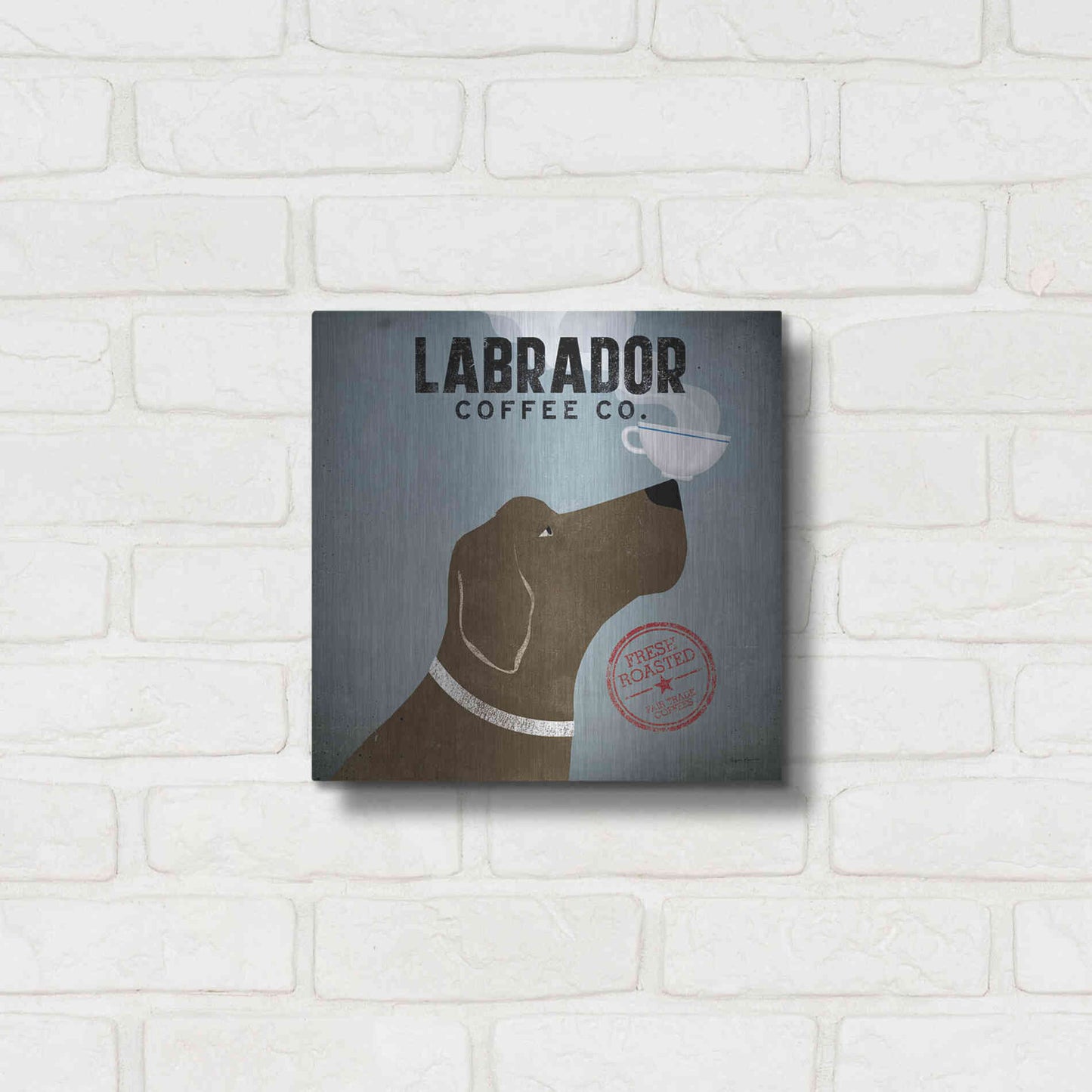 Luxe Metal Art 'Labrador Coffee Co' by Ryan Fowler, Metal Wall Art,12x12