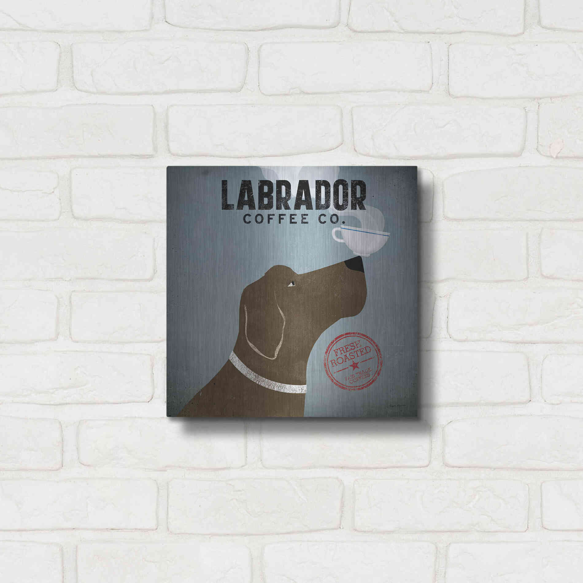 Luxe Metal Art 'Labrador Coffee Co' by Ryan Fowler, Metal Wall Art,12x12