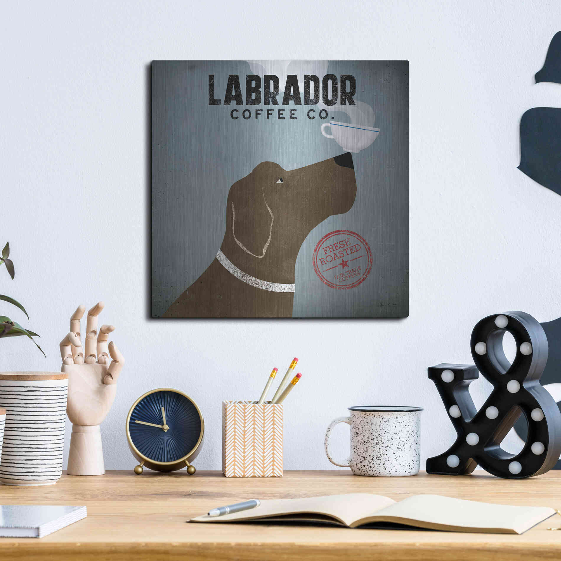 Luxe Metal Art 'Labrador Coffee Co' by Ryan Fowler, Metal Wall Art,12x12