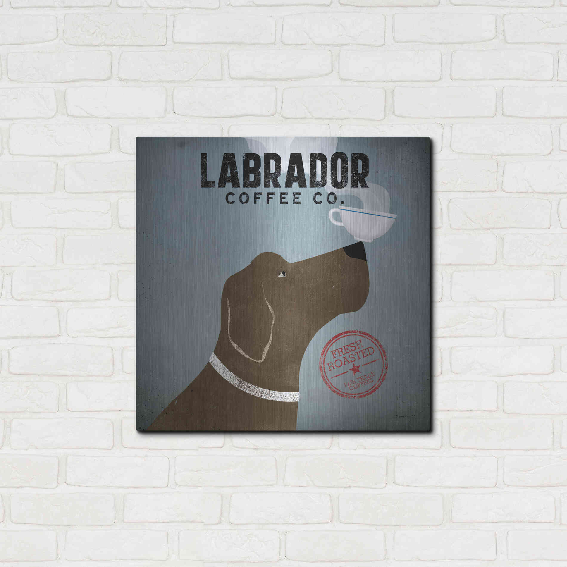 Luxe Metal Art 'Labrador Coffee Co' by Ryan Fowler, Metal Wall Art,24x24