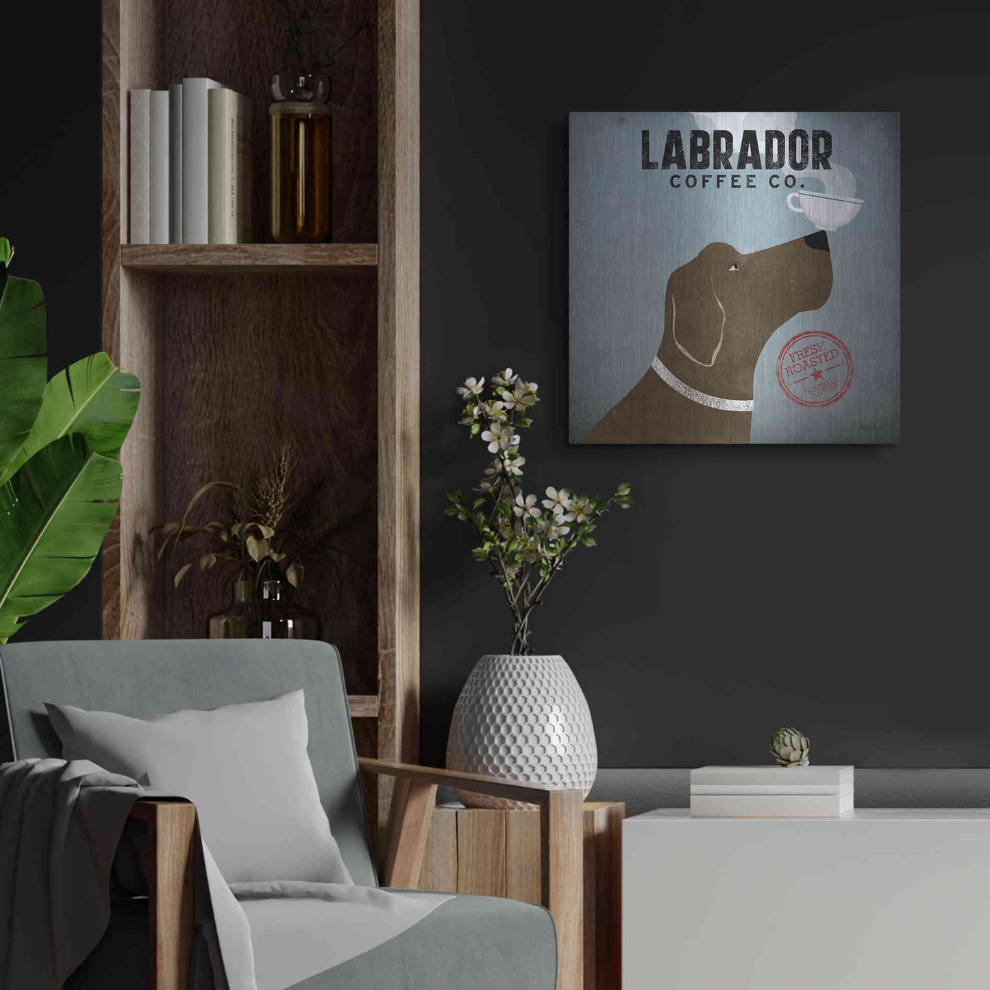 Luxe Metal Art 'Labrador Coffee Co' by Ryan Fowler, Metal Wall Art,24x24