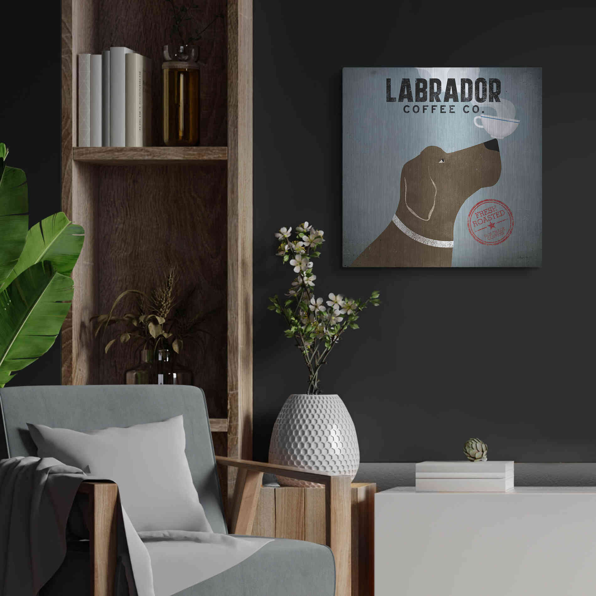 Luxe Metal Art 'Labrador Coffee Co' by Ryan Fowler, Metal Wall Art,24x24