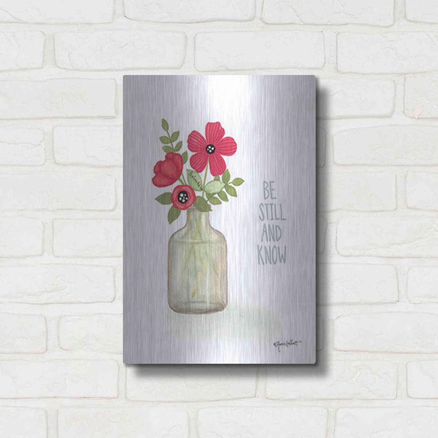 Luxe Metal Art 'Red Blossoms - Be Still' by Annie LaPoint, Metal Wall Art,12x16