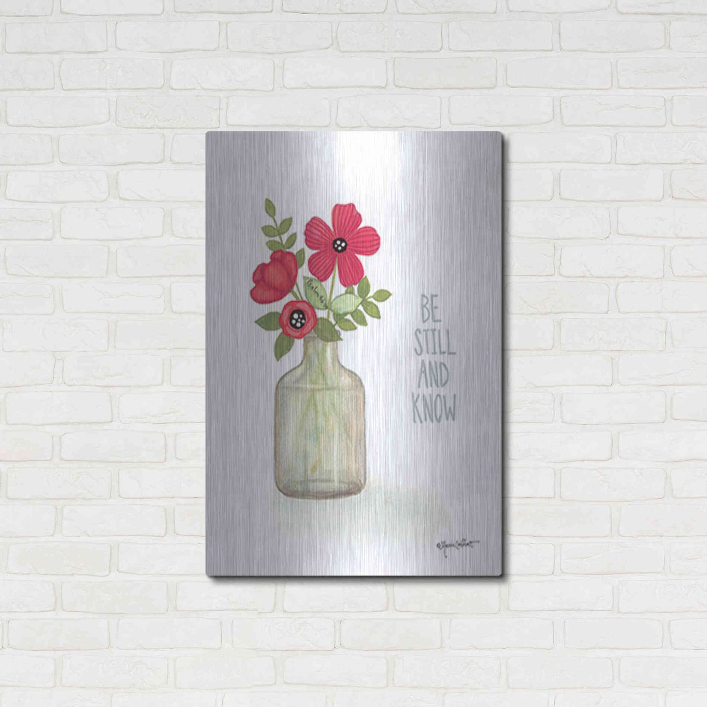 Luxe Metal Art 'Red Blossoms - Be Still' by Annie LaPoint, Metal Wall Art,24x36