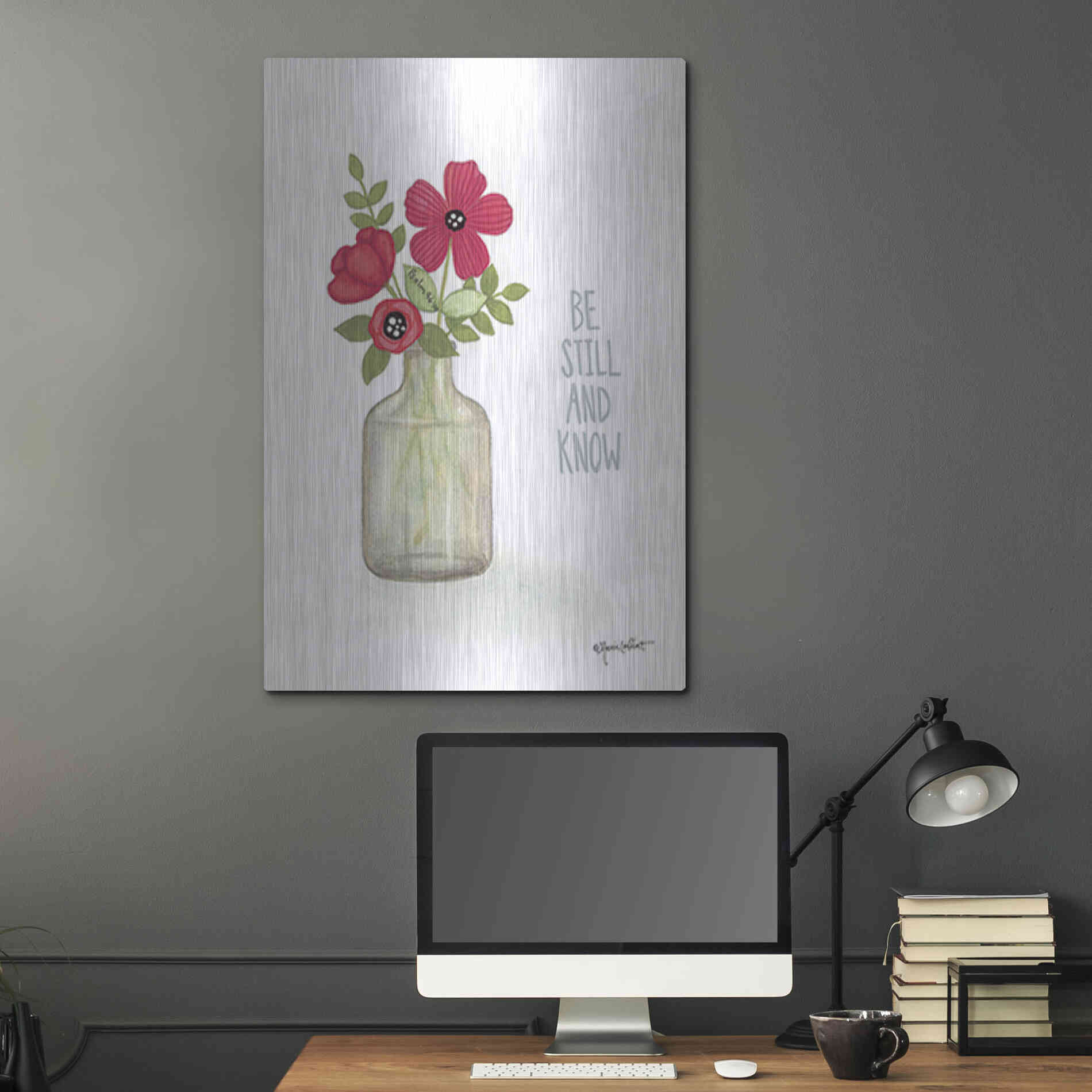 Luxe Metal Art 'Red Blossoms - Be Still' by Annie LaPoint, Metal Wall Art,24x36