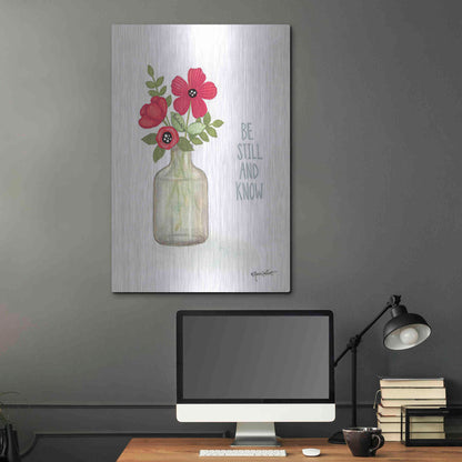 Luxe Metal Art 'Red Blossoms - Be Still' by Annie LaPoint, Metal Wall Art,24x36